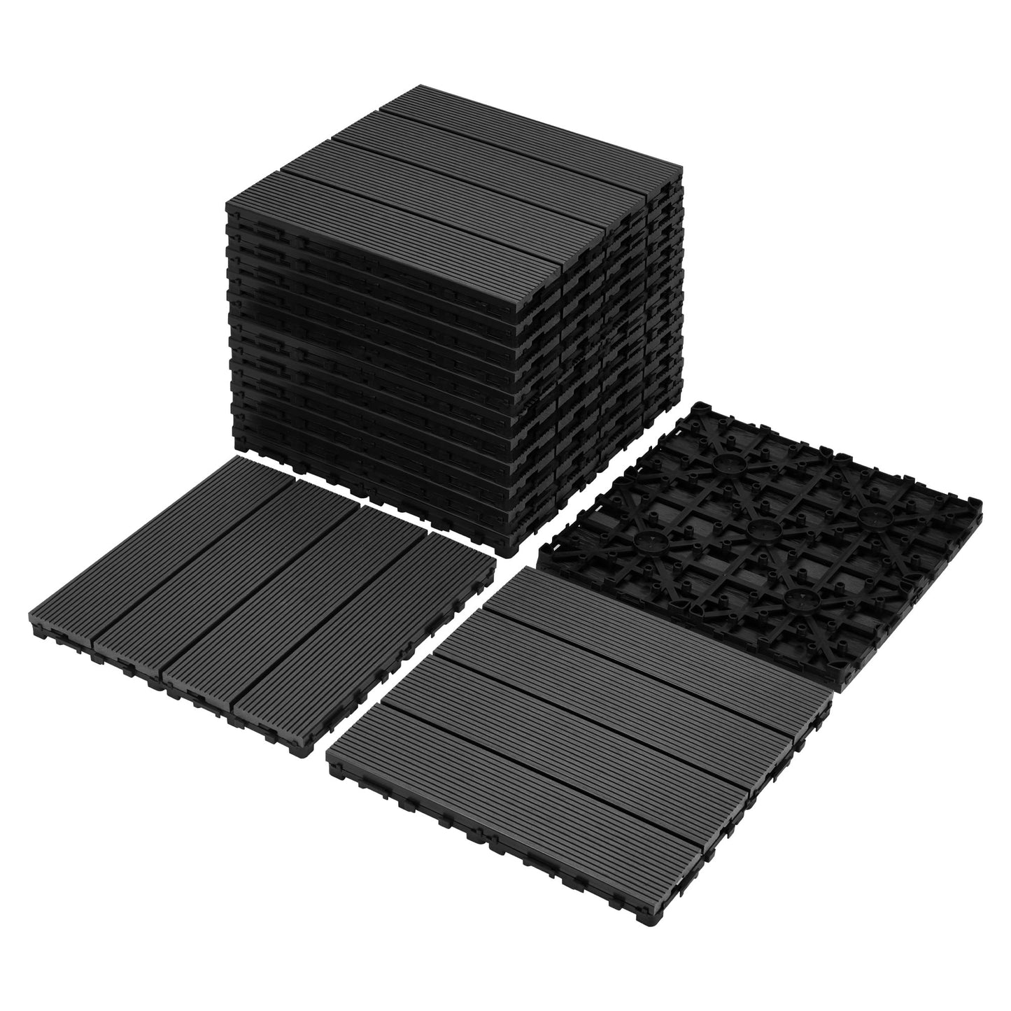 Interlocking Deck Tiles, 9 PCS Waterproof Indoor Outdoor Flooring Tiles for Patio Balcony Porch Backyard Bedroom, Black
