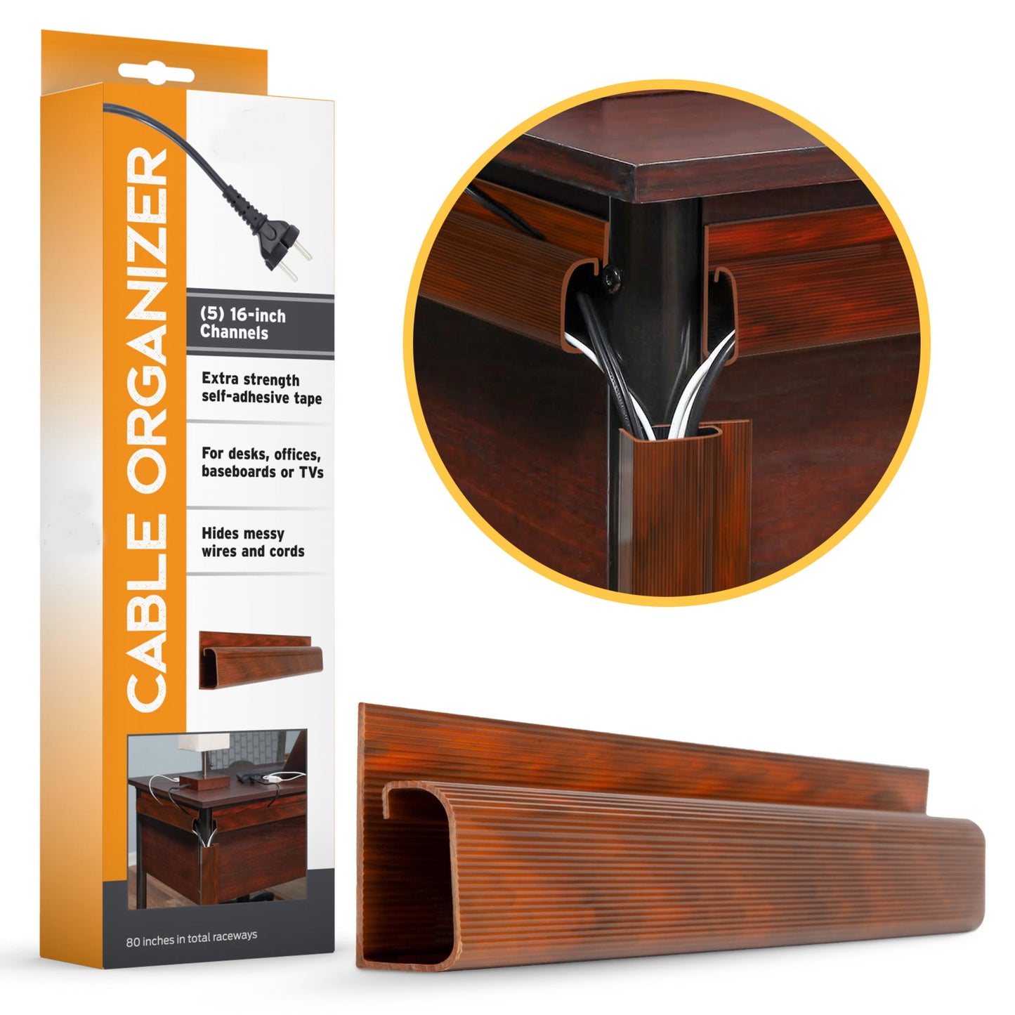 J Channel Desk Cable Organizer Kit– 5 Black Raceway Channels -by Edison Supply