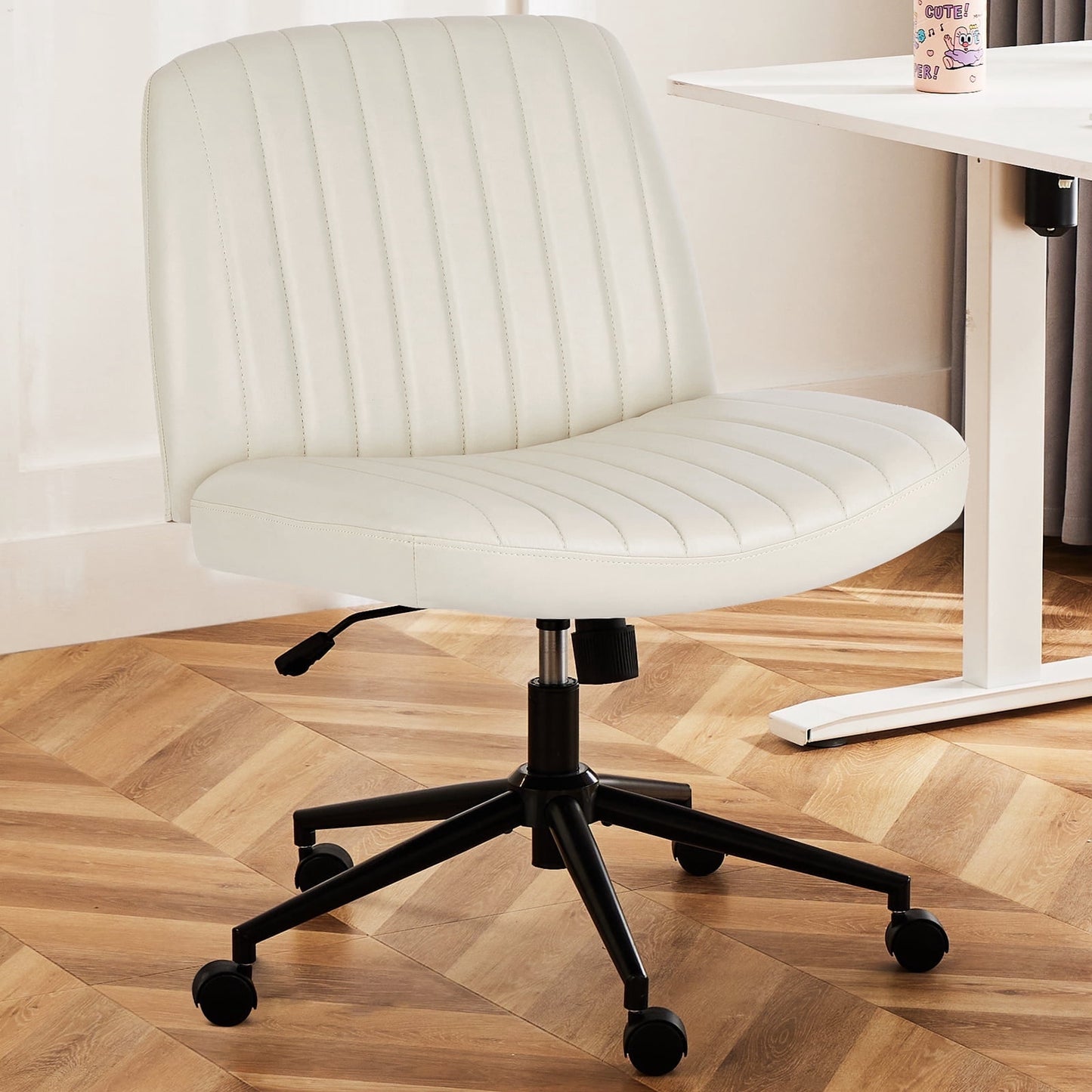 JOINSUN Criss Cross Silla, Silla de Escritorio Cómoda con Ruedas, Silla de Tocador de Maquillaje Linda, Silla Moderna de Tela Giratoria Ajustable en Altura con Respaldo Medio y Asiento Ancho para Computadora para Oficina en Casa