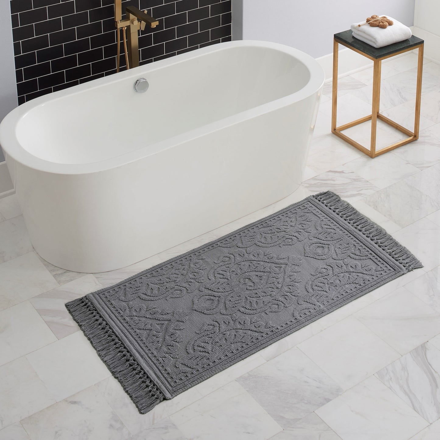 Jean Pierre Ricardo Cotton Fringe 27 x 45 in. Bath Rug, Dark Gray