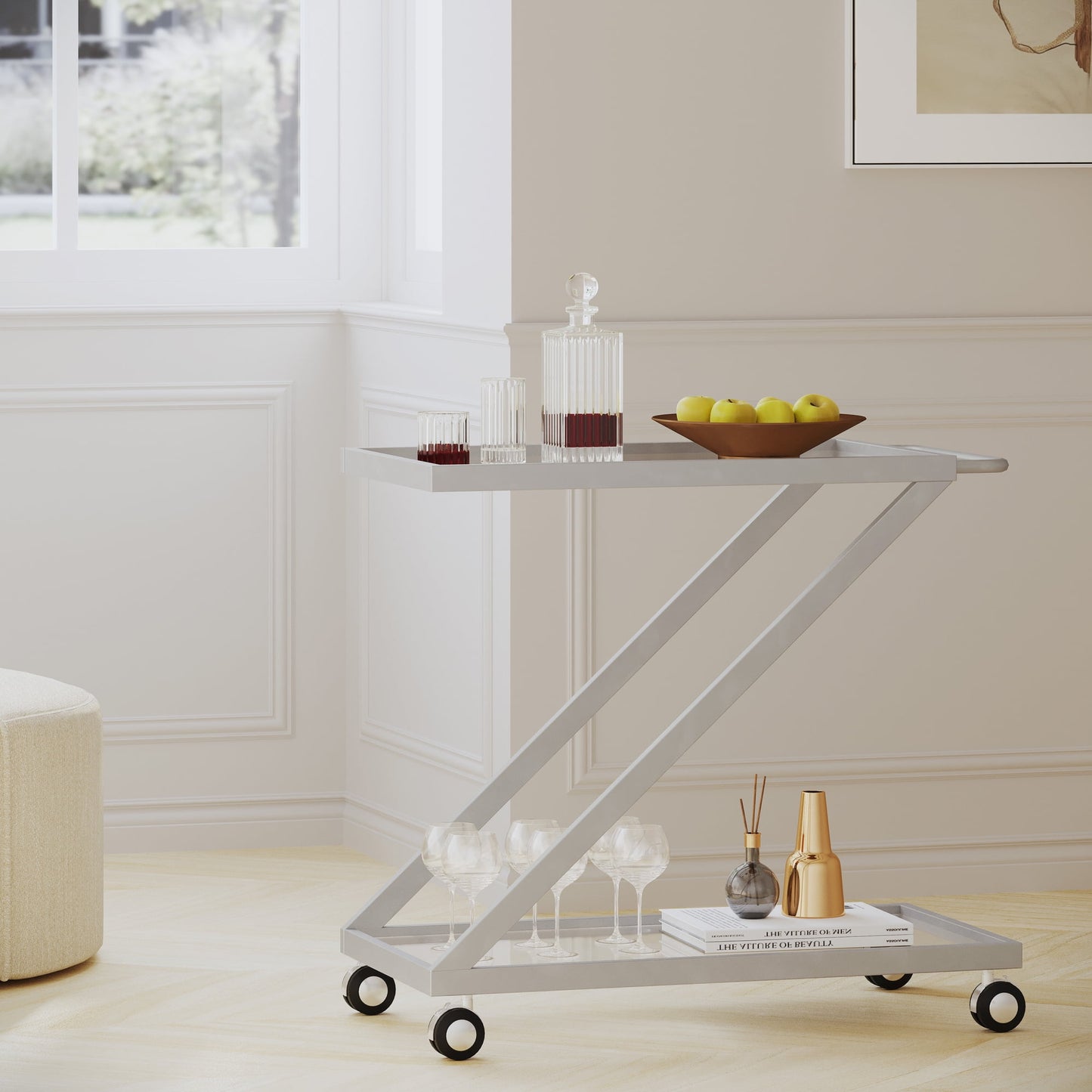Jopath Bar Cart, Bakers Rack,Home Serving Bar Cart With Lockable Wheels, Wine Rolling Cart ,Tempered Glass Shelves For Kitchen Dining Living Room