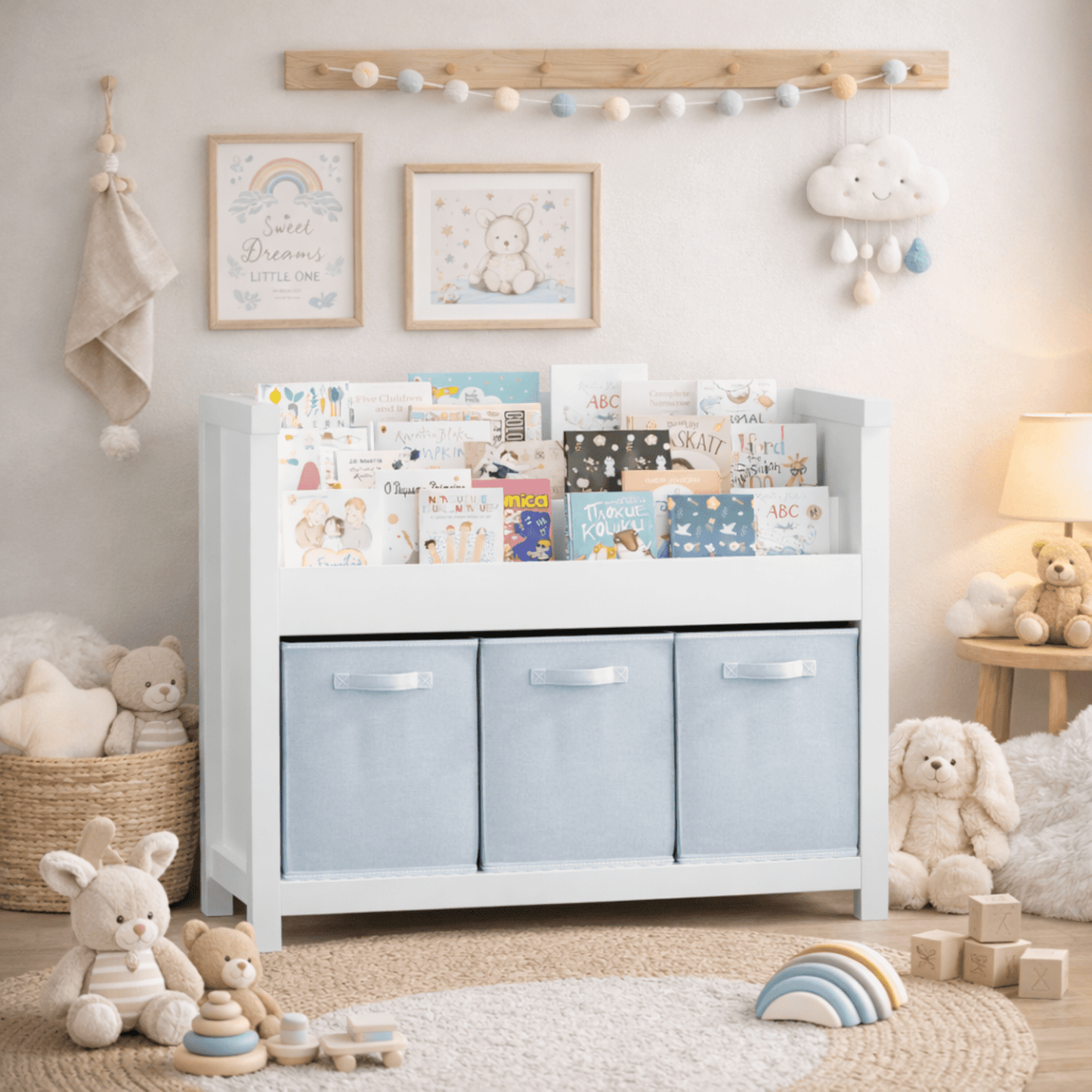 Jopath Kids Bookshelf with 3 Storage Cabinet,Wooden Toy Storage Cabinet Organizer for Bedroom,Living Room,White