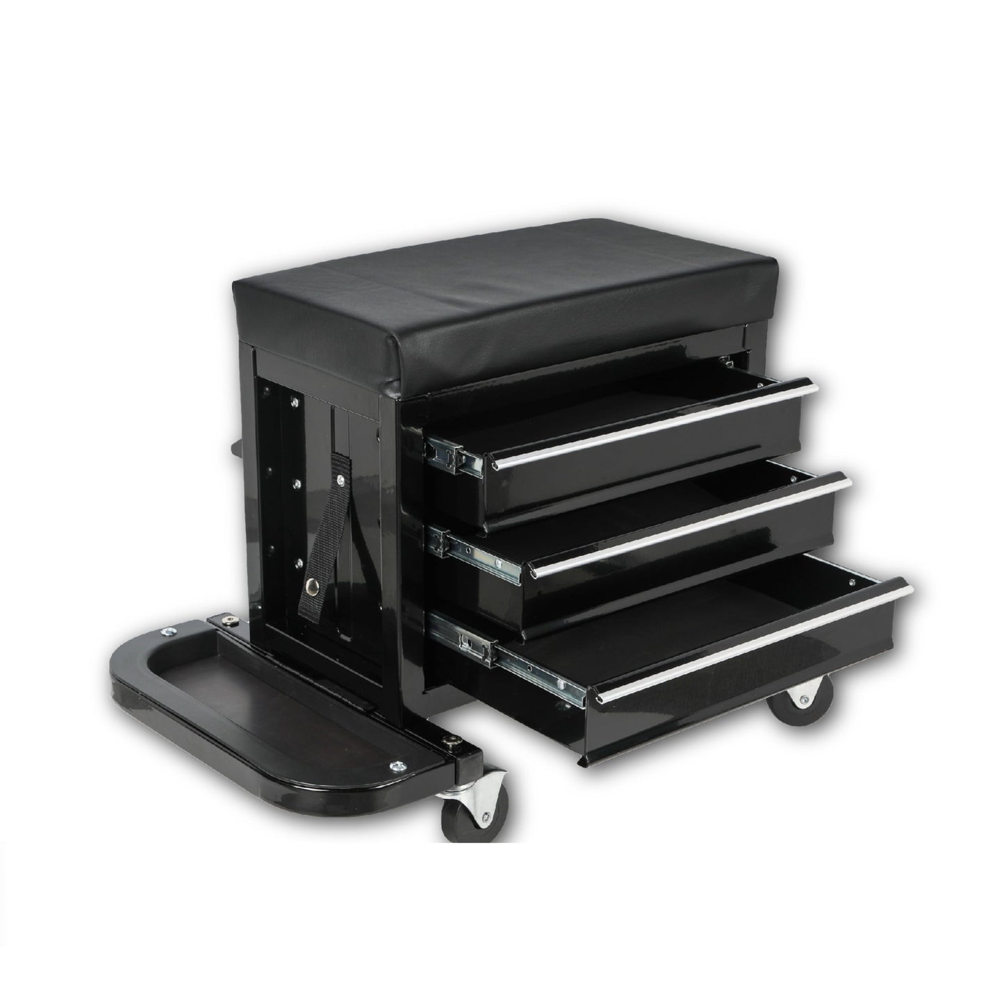 Jopath Msin 3-Drawer Rolling Mechanic Seat & Tool Chest - Heavy-Duty Steel Frame with Tool Trays, 350 lb Capacity for Garage/Workshop (Black)