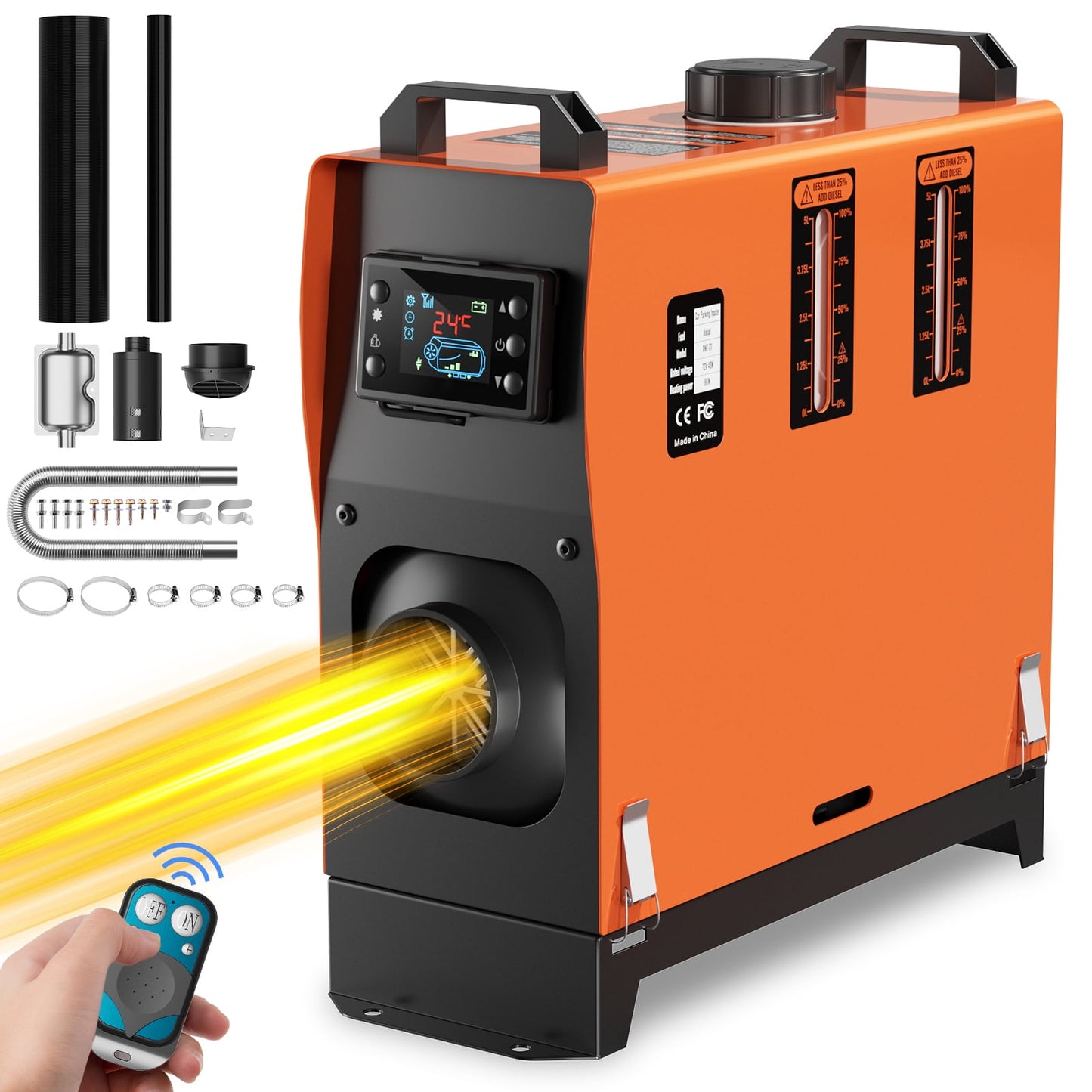 Joreek Portable Diesel Air Heater, 5 kW DC12V, Fast Heating All in One Diesel Parking Heater with Remote Control and Digital Display, Low Noise, for RV, Truck, Camper, Van, Boat and Trailer