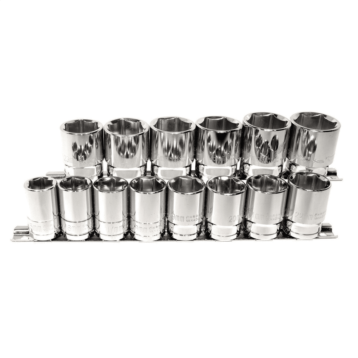 K-Tool 28100 14-pc 1/2" Drive 6-Point Shallow/Short Metric Socket Set
