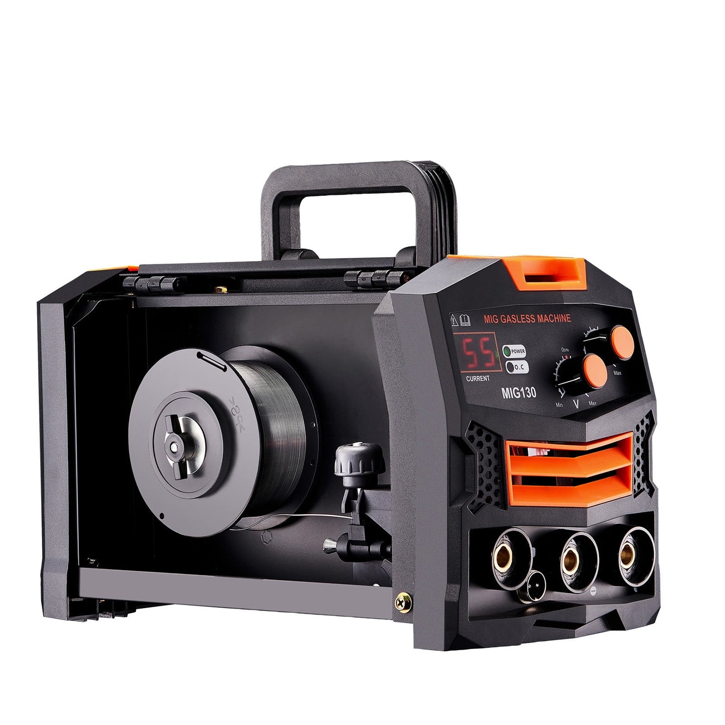 KFFKFF 130Amp Synergic MIG Welding Machine, 110V Gasless Flux Core Welder with IGBT Inverter Technology and Digital Display