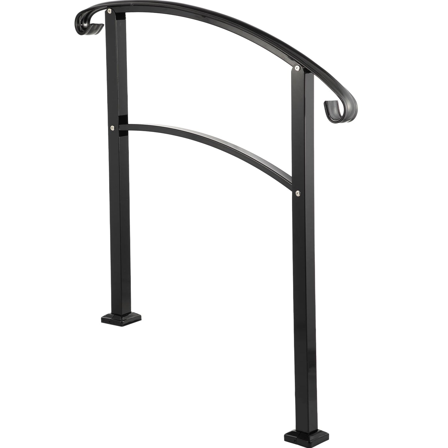 KFFKFF 3-Tier Transitional Handrail Suitable for 1 or 3 Steps, Matte Finish Stair Rail, Iron Handrail with Assembly Kit, Hand Rails for Exterior Steps (Non-adjustable) (Black)