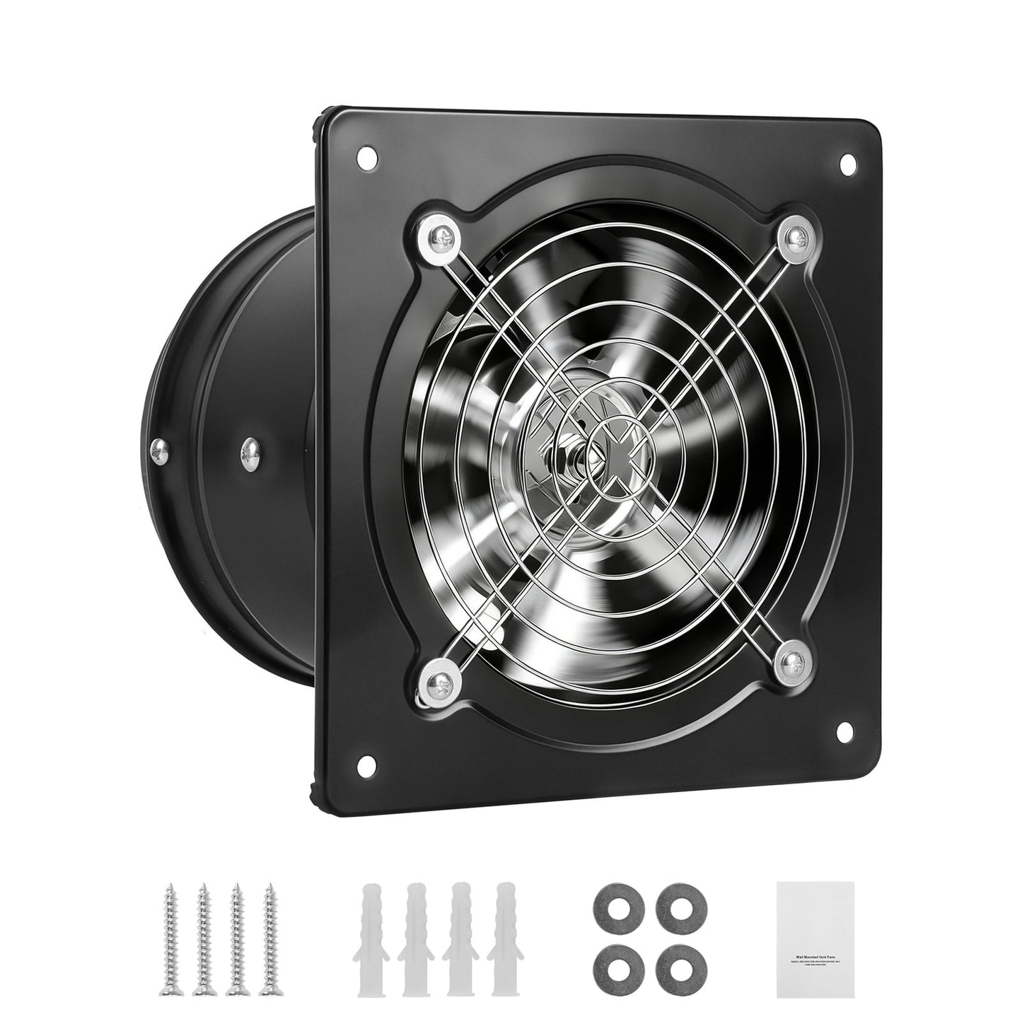 KFFKFF 6-Inch Wall-Mounted Exhaust Fan, 308 CFM High-Performance Ventilation Fan with On/Off Switch, Energy-Efficient Design for Attics, Garages, Basements, Workshops,Kitchens,and Chicken Coops,Black