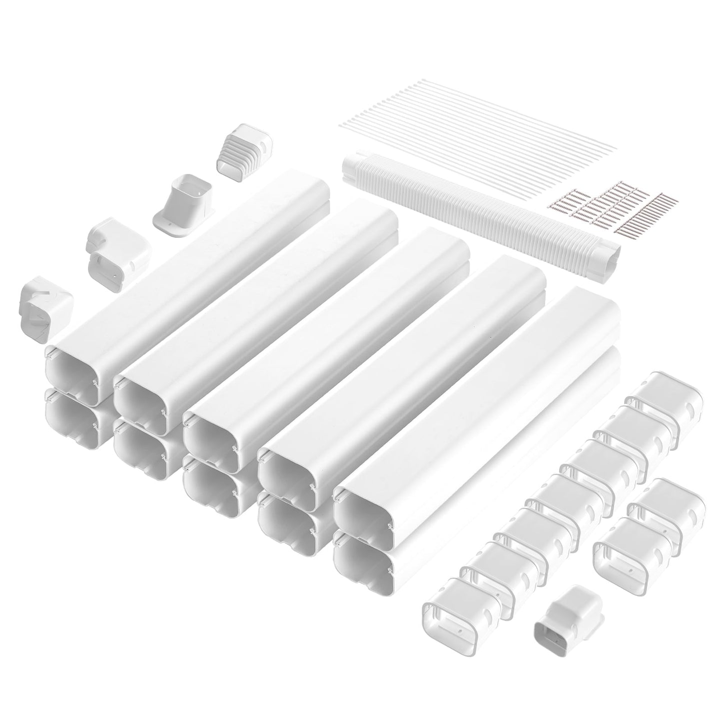 KFFKFF Compact Air Conditioner Line Set Cover, 3-Inch Width, 17.7Ft Length - Composed of PVC, Embellishing Duct Line Cover with 10 Straight Channels & Comprehensive Components