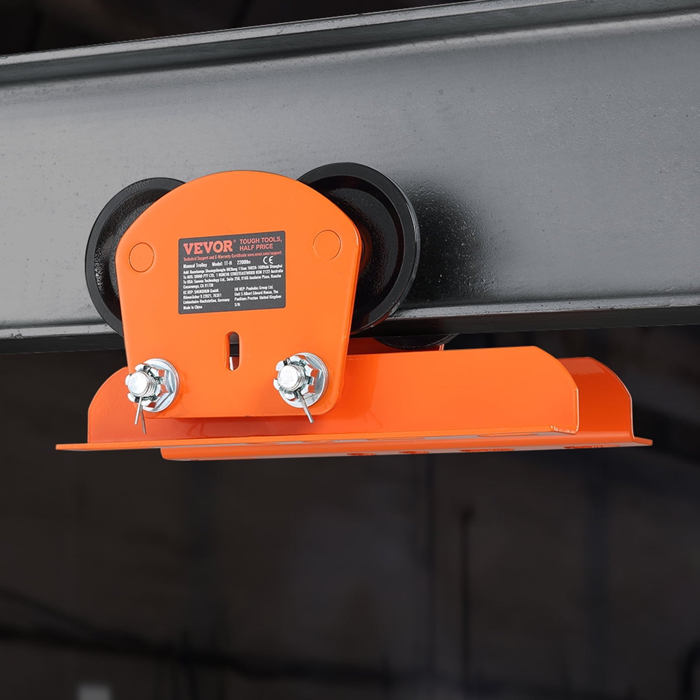 KFFKFF Electric Hoist Manual Trolley 2200 lbs/1 Ton 2.68"-4.33" I-Beam Adjustable