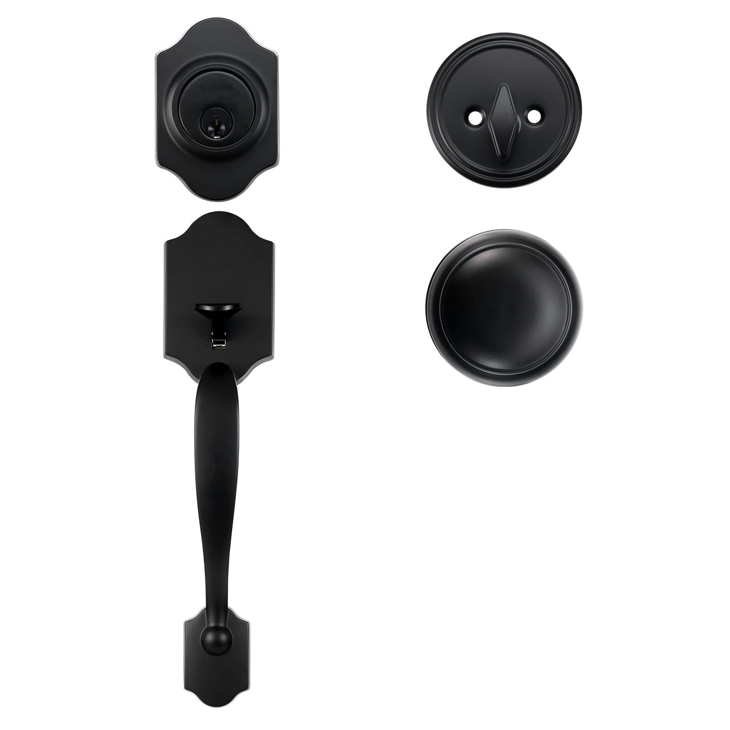 KFFKFF Entry Door Lock and Deadbolt Combo, Satin Black Exterior Door Hardware with Inside Knob, Flexible Gap Distance Single Barrel Handleset, Suitable for Both Right and Left Handed Entry