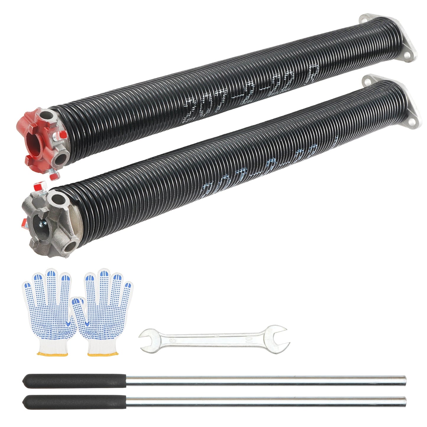 KFFKFF Garage Door Torsion Springs, Pair of 0.207 x 2 x 22 inch, 16000 Cycles, Durable Springs with Anti-Slip Winding Bars, Protective Gloves, and Mounting Tool, Electrophoresis Coated