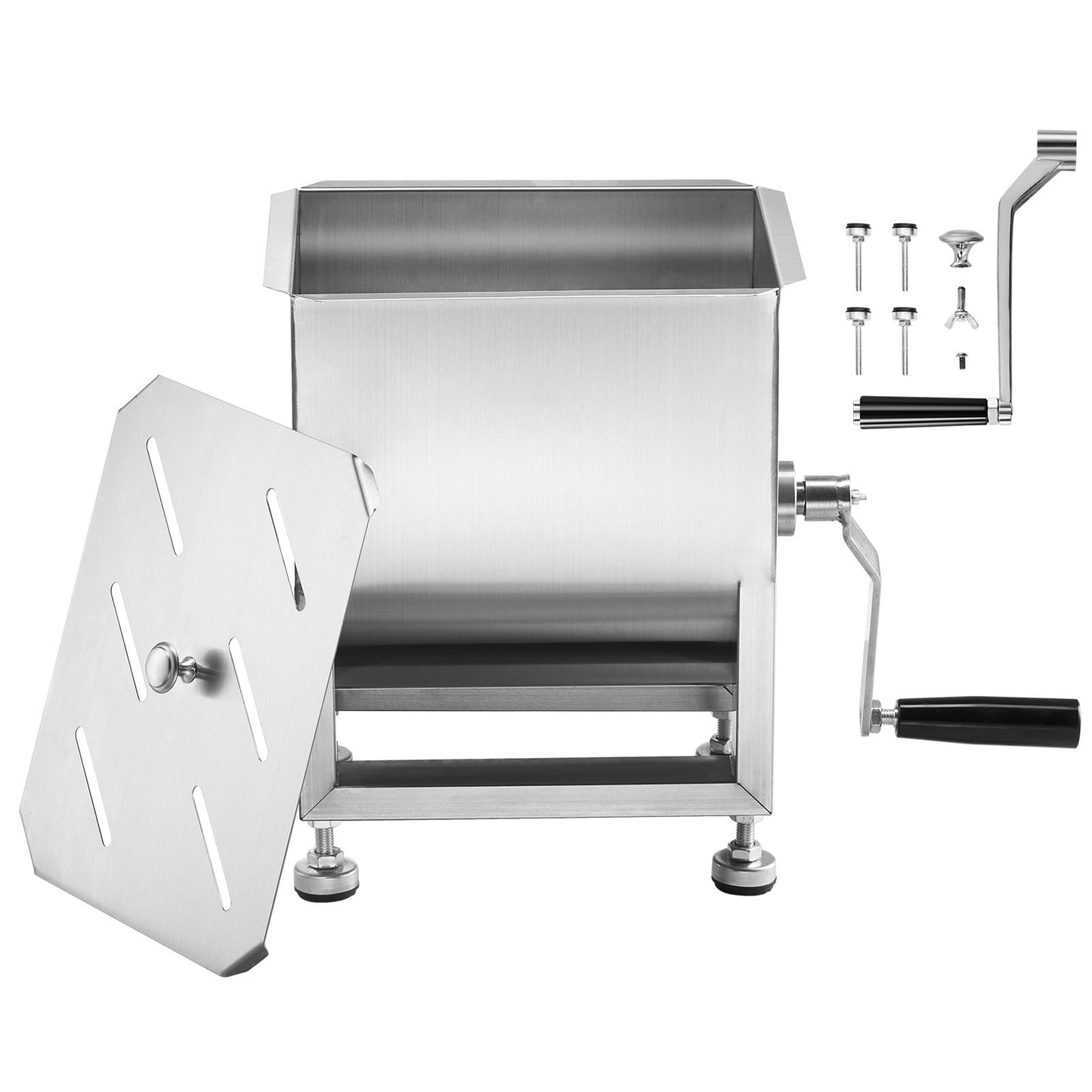 KFFKFF Hand-Operated Meat Blender, 15L Stable Capacity Meat Preparation Tool (Can Mix Up to 15LBS of Meat), Stainless Steel Meat Blending Device, Sausage Blending Apparatus with Cover and Handle