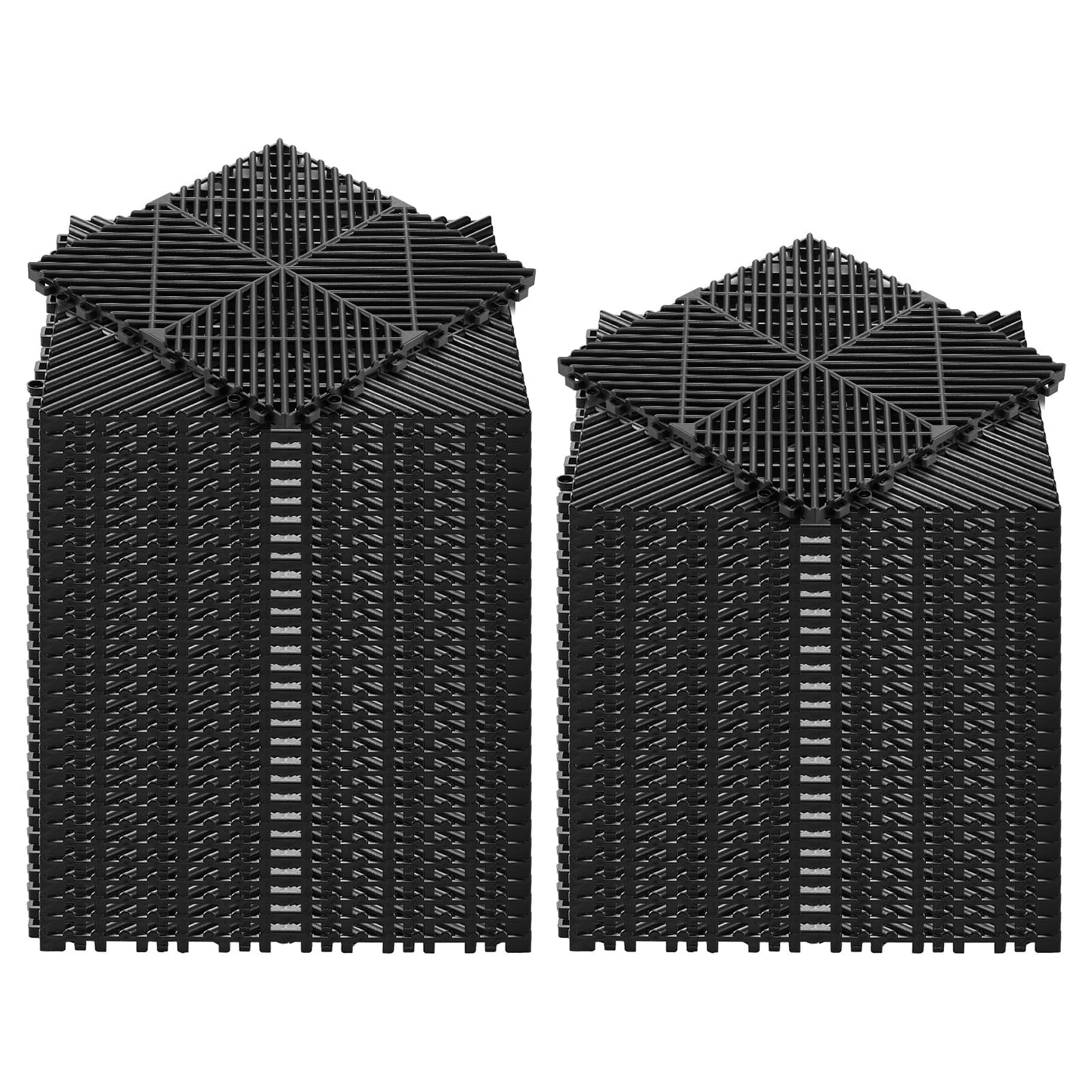 KFFKFF Interlocking Drainage Mats, 12" x 12", Modular Garage Flooring Tiles, Non-Slip PP Surface, Self-Draining Design, Quick Assembly, Suitable for Bathroom, Kitchen, Black, Set of 55