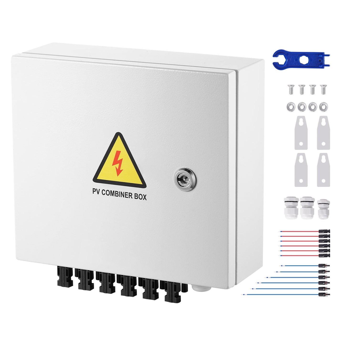 KFFKFF PV Aggregator Box, 6-String, Solar Aggregator Box with 10A Designated Current Fuse, 63A Circuit Interrupter, Lightning Protector and Solar Link, Metallic Housing