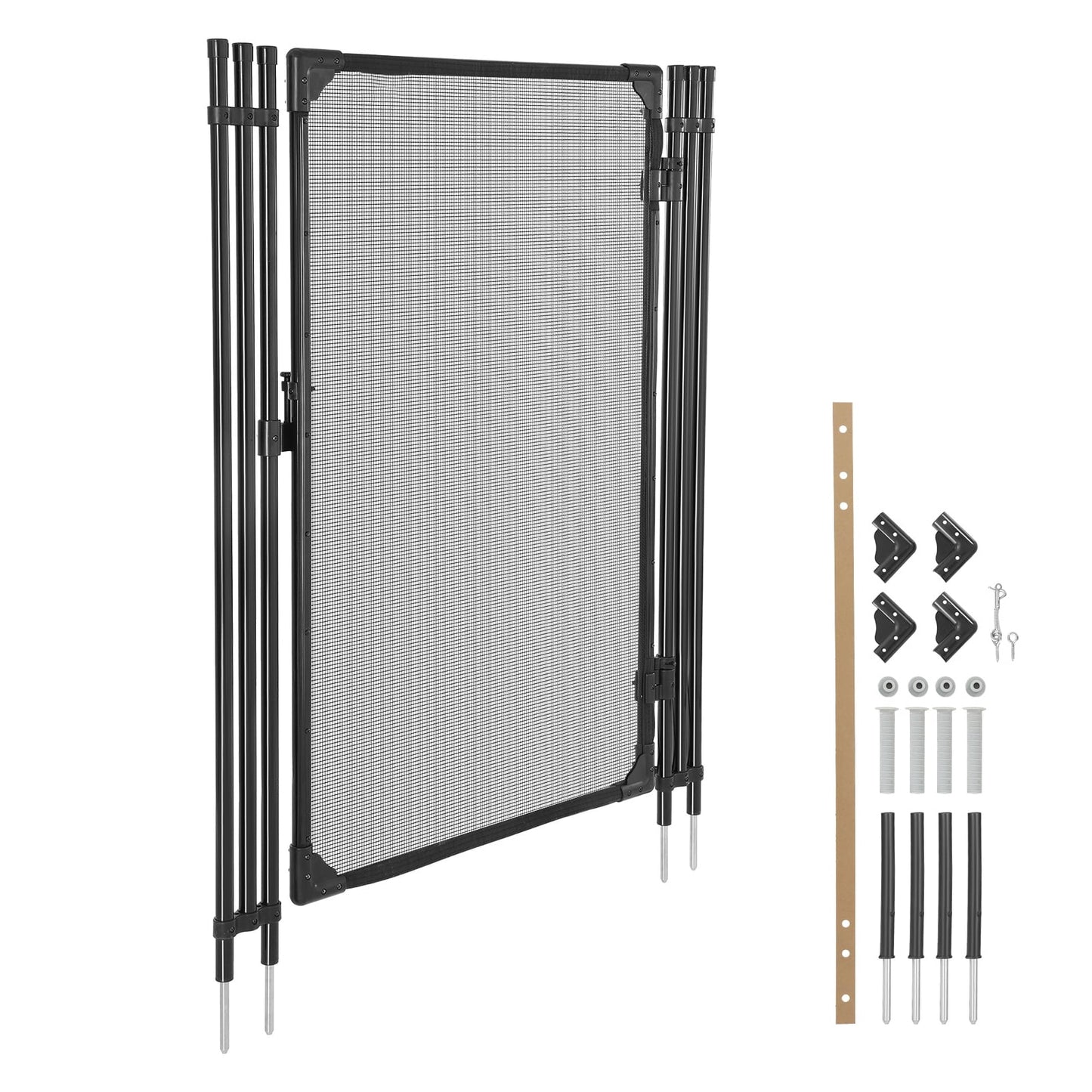 KFFKFF Pool Fence Gate, 4 x 2.5 ft Inground Swimming Pool Fencing Gate, Outdoor Security Door Kit with Metal Latch, Durable PVC Mesh, Round Tube Design, Lockable and Simple Installation, Black