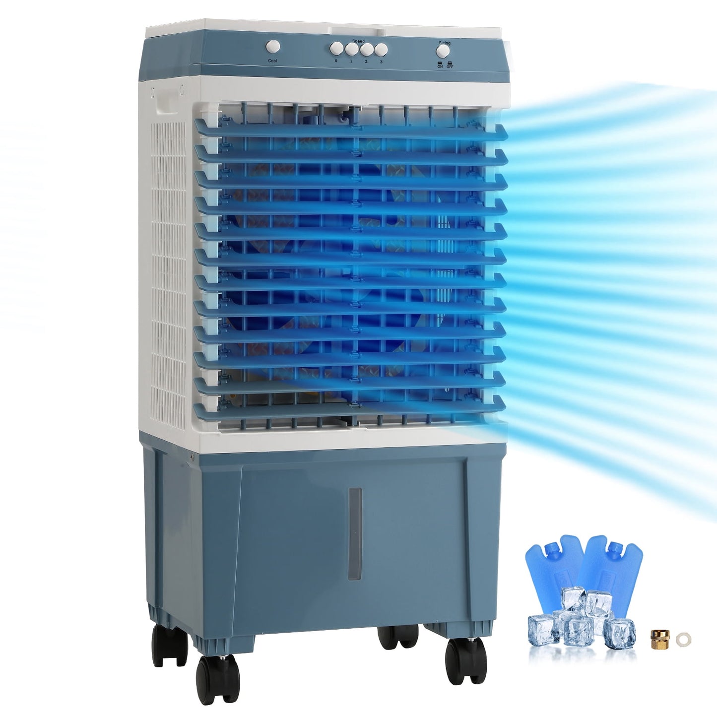 KFFKFF Portable FCC Certified Evaporative Air Cooler, Adjustable 3‑Speed Control, 5‑Gallon Capacity, 15 x 10.7 x 30.7 in