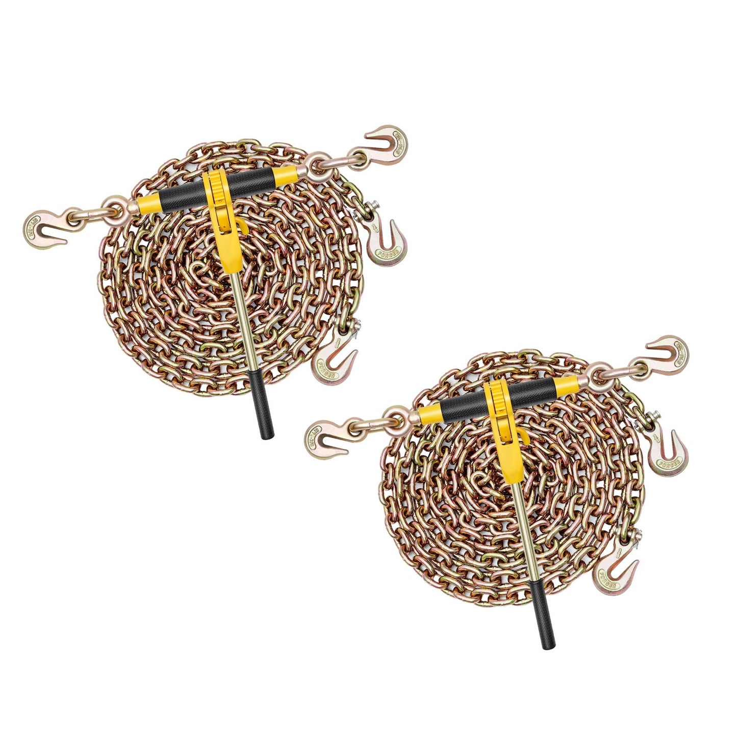 KFFKFF Ratchet Chain Binder Set, 5/16 in x 12.8 ft G80 Chains, 8000 lbs Working Load Capacity, Chains and Binders for Securing Loads, Suitable for Hauling, Towing, and Logging (2 Sets)