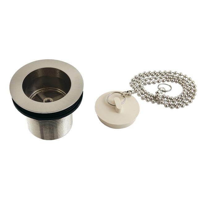 Kingston Brass DSP17SN 1.5 in. Chain & Stopper Tub Drain with 1.75 in. Body Thread, Brushed Nickel