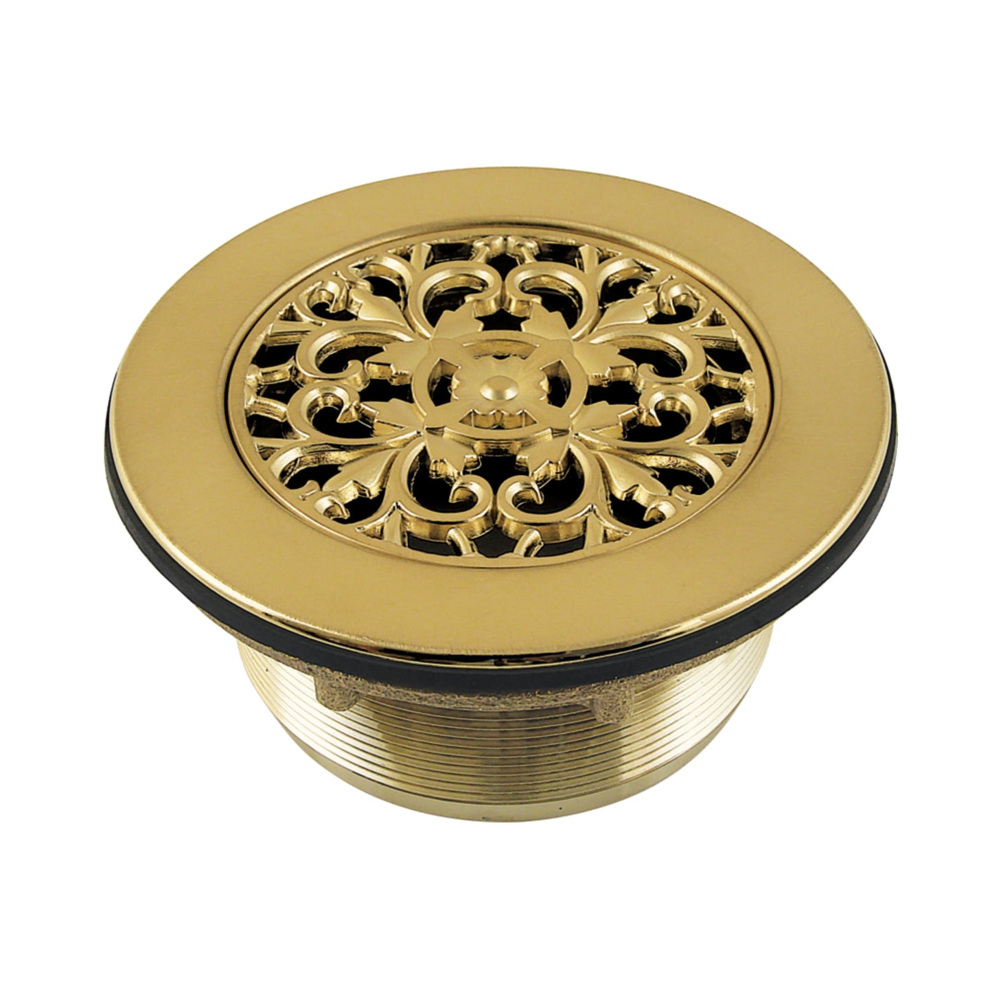 Kingston BSFT4137 Watercourse 4-1/4-Inch Brass Round Grid Shower Base Drain with Flange in Brushed Brass