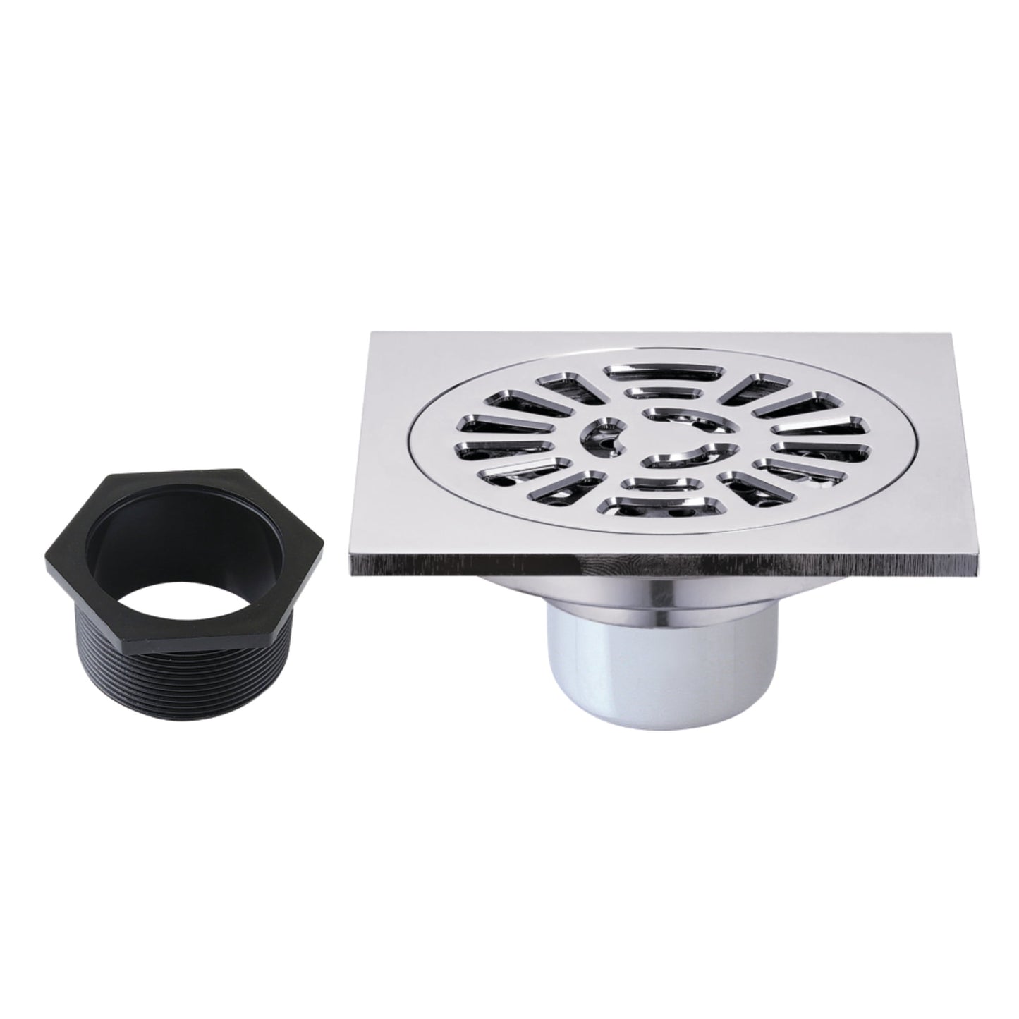 Kingston Brass BSF4267C Watercourse 4-Inch Brass Square Grid Shower Drain with Hair Strainer in Polished Chrome