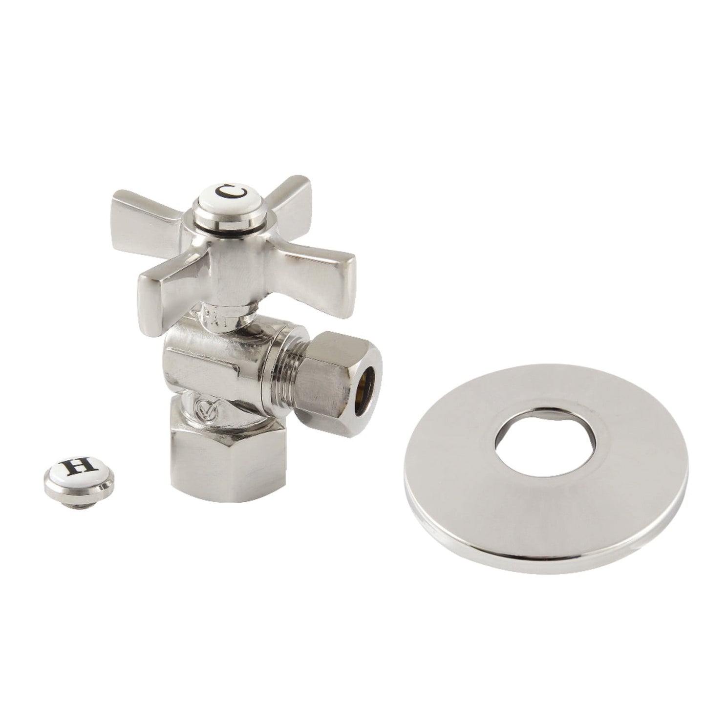 Kingston Brass CC43106ZXK 1/2" FIP x 3/8" OD Comp Quarter-Turn Angle Stop Valve with Flange, Polished Nickel