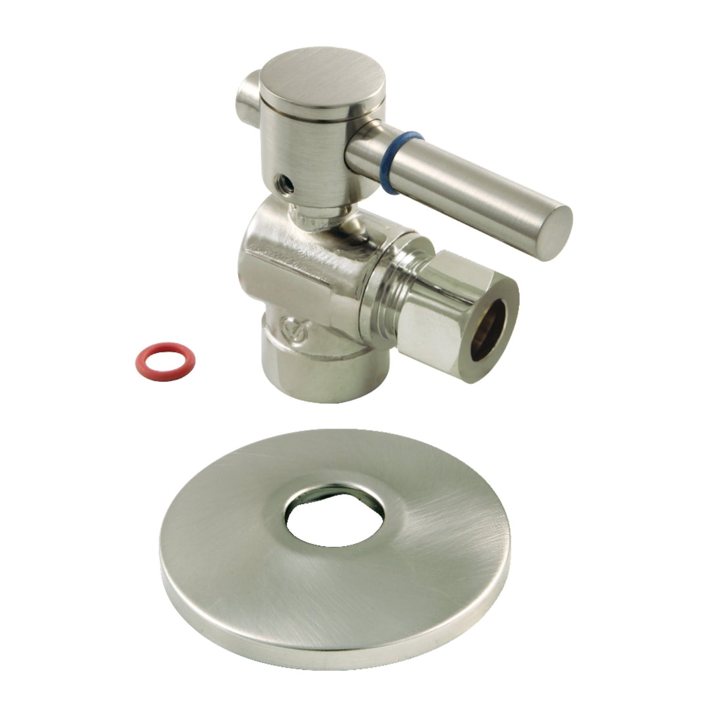 Kingston Brass CC43208DLK 1/2" Sweat x 3/8" OD Comp Quarter-Turn Angle Stop Valve with Flange, Brushed Nickel