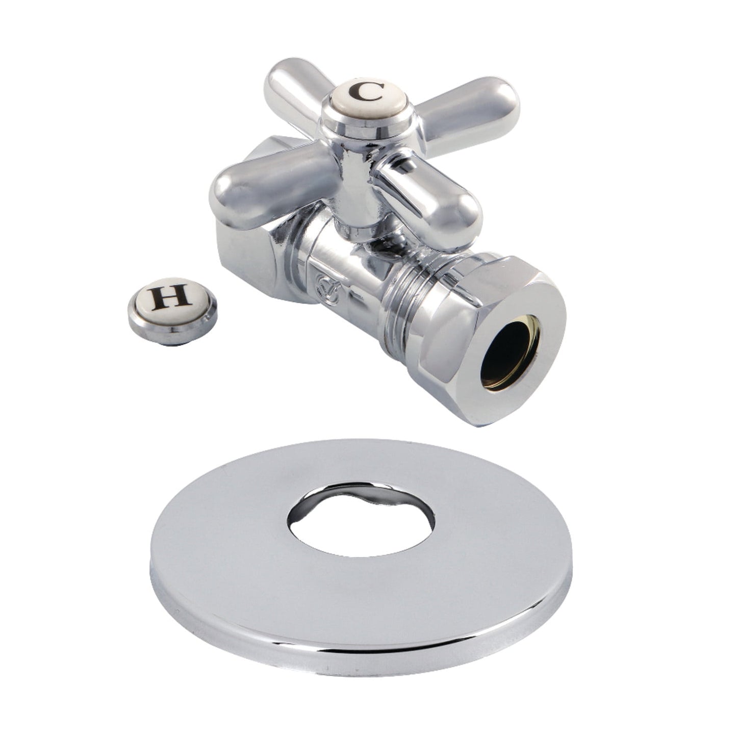 Kingston Brass CC44151XK 1/2" FIP x 1/2" or 7/16" Slip Joint Quarter-Turn Straight Stop Valve with Flange, Polished Chrome