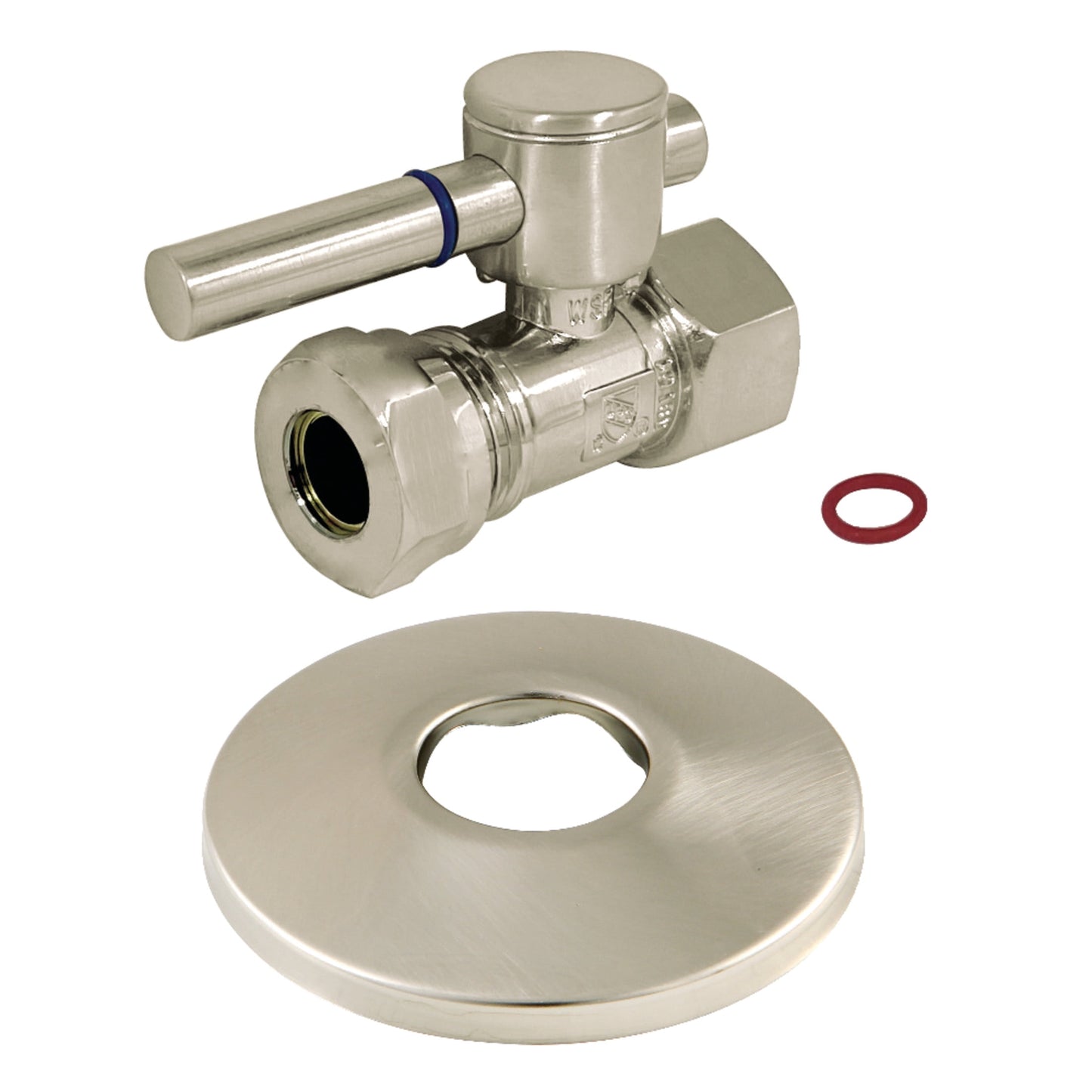 Kingston Brass CC44158DLK 1/2-Inch FIP x 1/2-Inch or 7/16-Inch Slip Joint Quarter-Turn Straight Shut-Off Valve with Flange in Brushed Nickel
