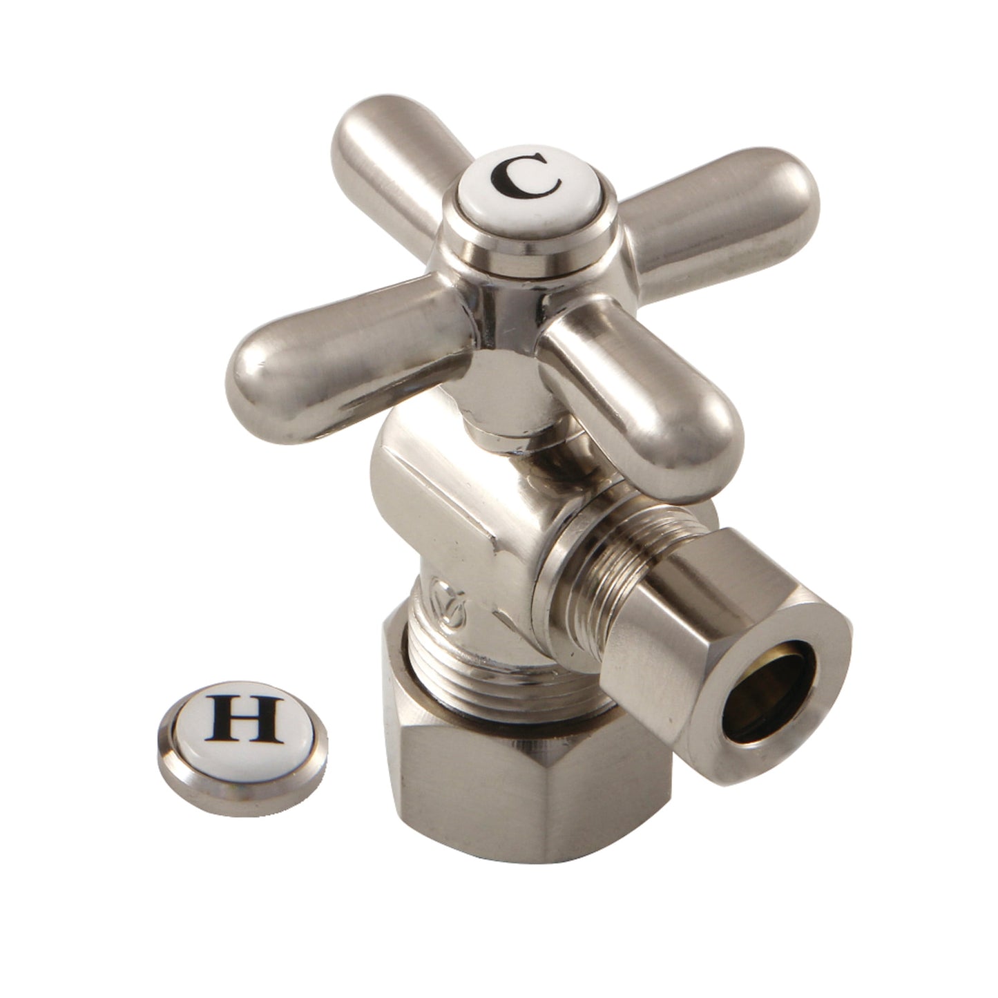 Kingston Brass CC53308X 5/8-Inch O.D. Comp x 3/8-Inch O.D. Comp Quarter-Turn Angle Shut-Off Valve in Brushed Nickel