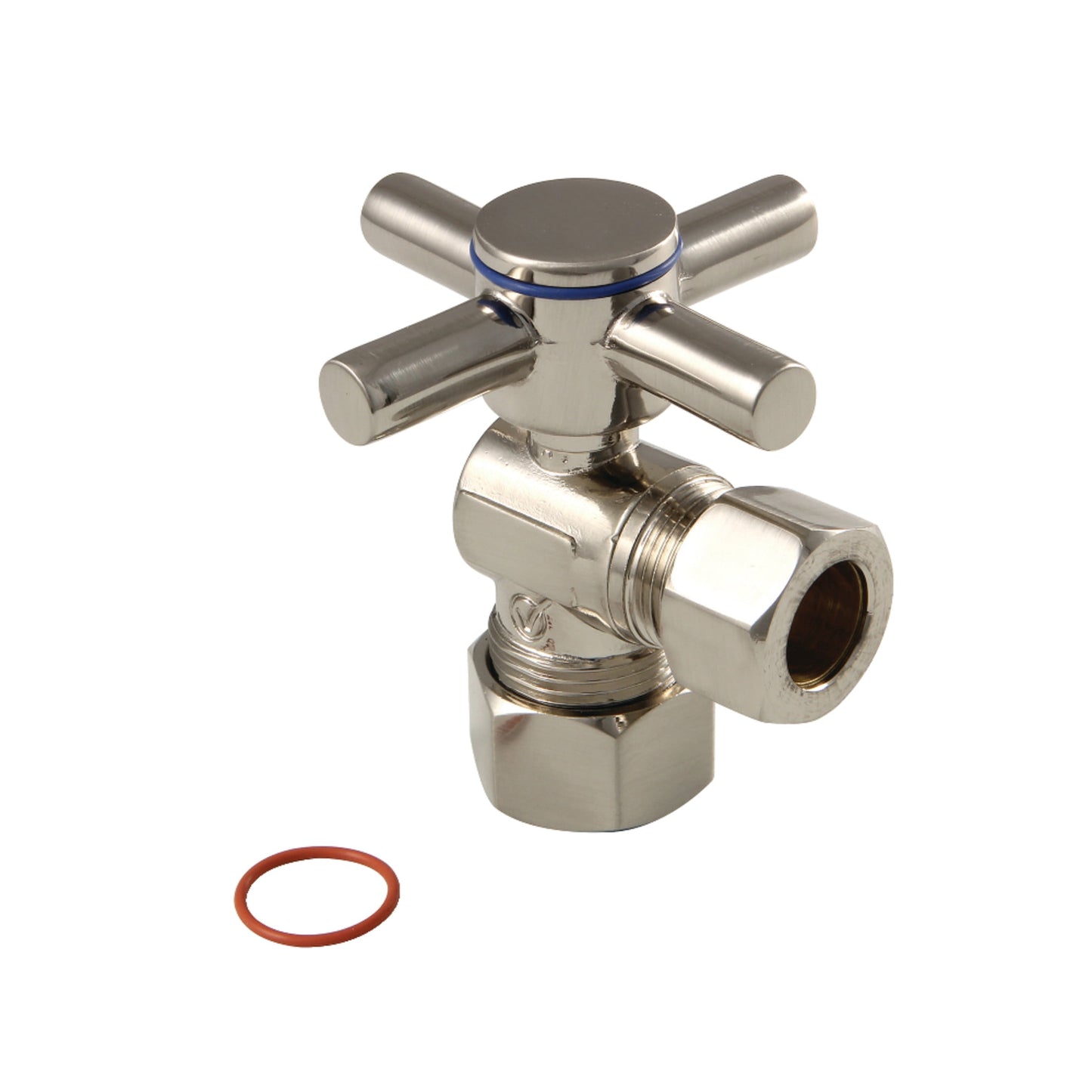 Kingston Brass CC54408DX 5/8-Inch O.D. Comp x 1/2-Inch O.D. Comp Quarter-Turn Angle Shut-Off Valve in Brushed Nickel