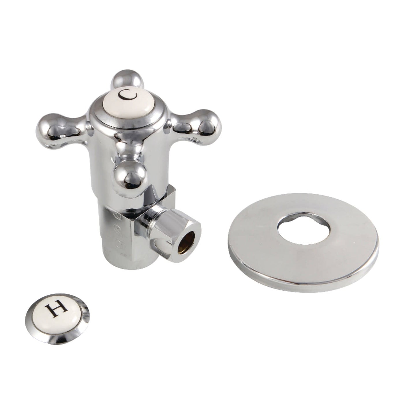 Kingston Brass CD43301BXK 1/2" FIP x 3/8" O.D. Anti-Seize Deluxe Quarter-Turn Ceramic Hardisc Cartridge Angle Stop with Flange, Polished Chrome