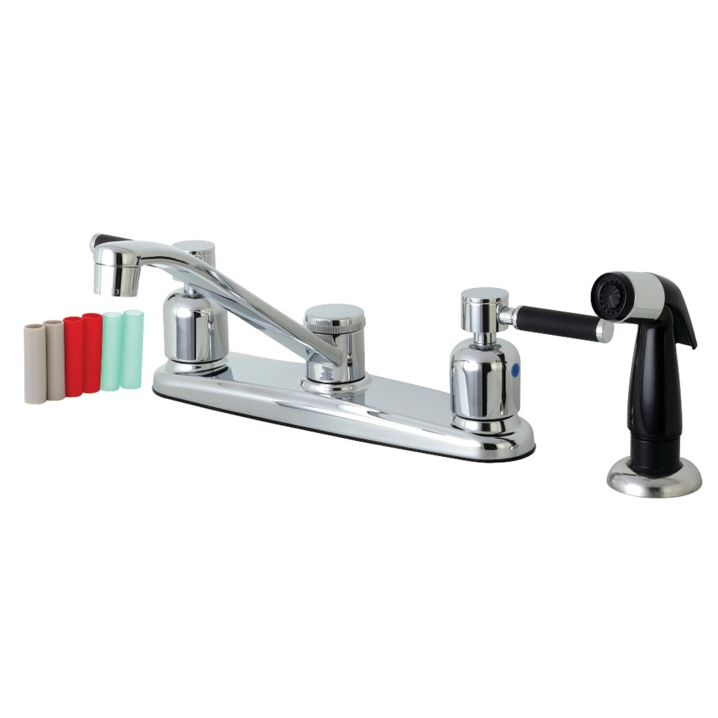 Kingston FB112DKL Kaiser Two-Handle 4-Hole 8" Centerset Kitchen Faucet with Side Sprayer in Polished Chrome