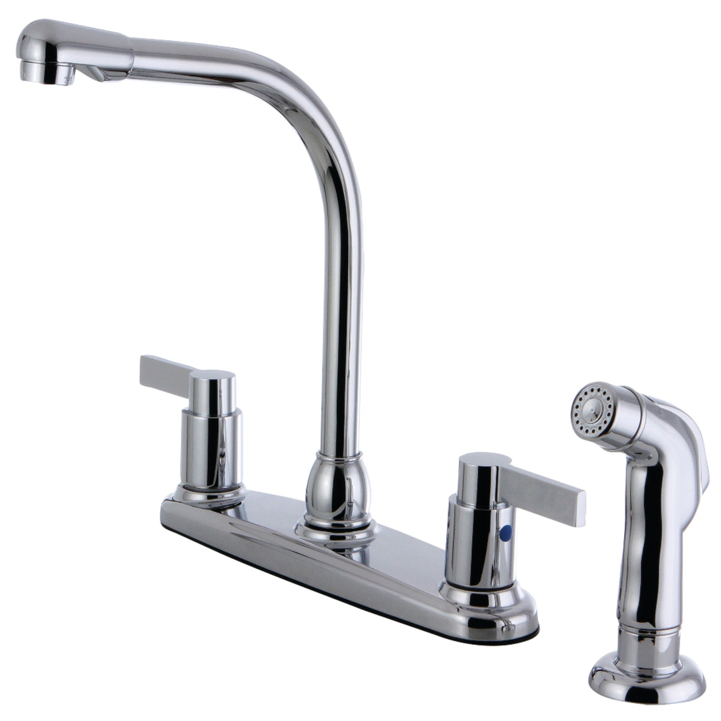 Kingston FB2751NDLSP NuvoFusion Two-Handle 4-Hole 8" Centerset Kitchen Faucet with Side Sprayer in Polished Chrome