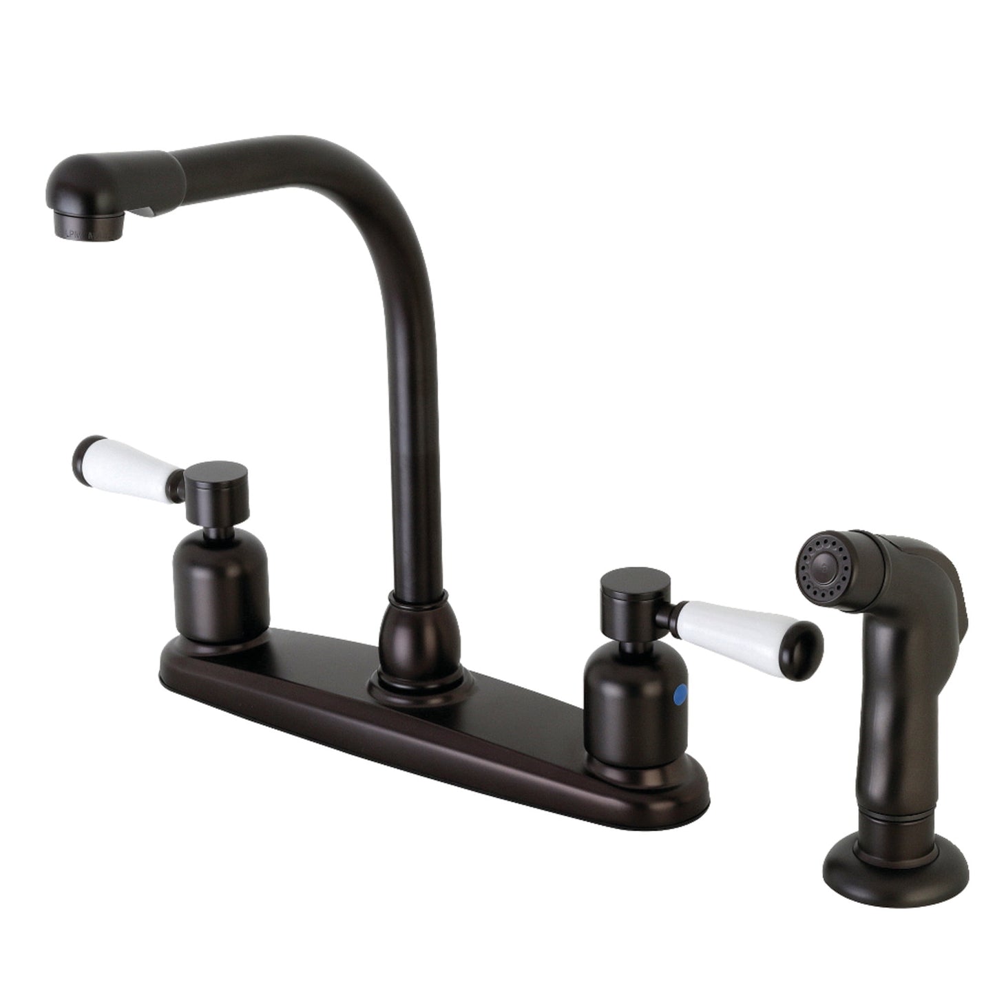 Kingston FB755DPLSP Paris Two-Handle 4-Hole 8" Centerset Kitchen Faucet with Side Sprayer in Oil Rubbed Bronze