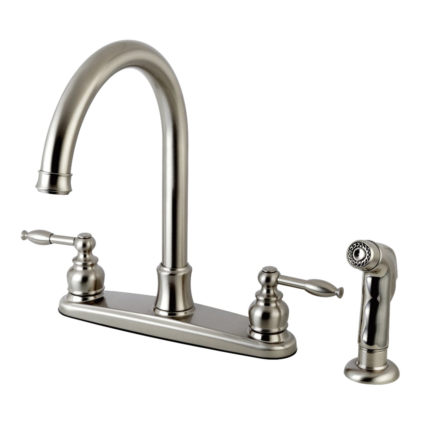 Kingston FB7798KLSP Knight Two-Handle 4-Hole 8" Centerset Kitchen Faucet with Side Sprayer in Brushed Nickel