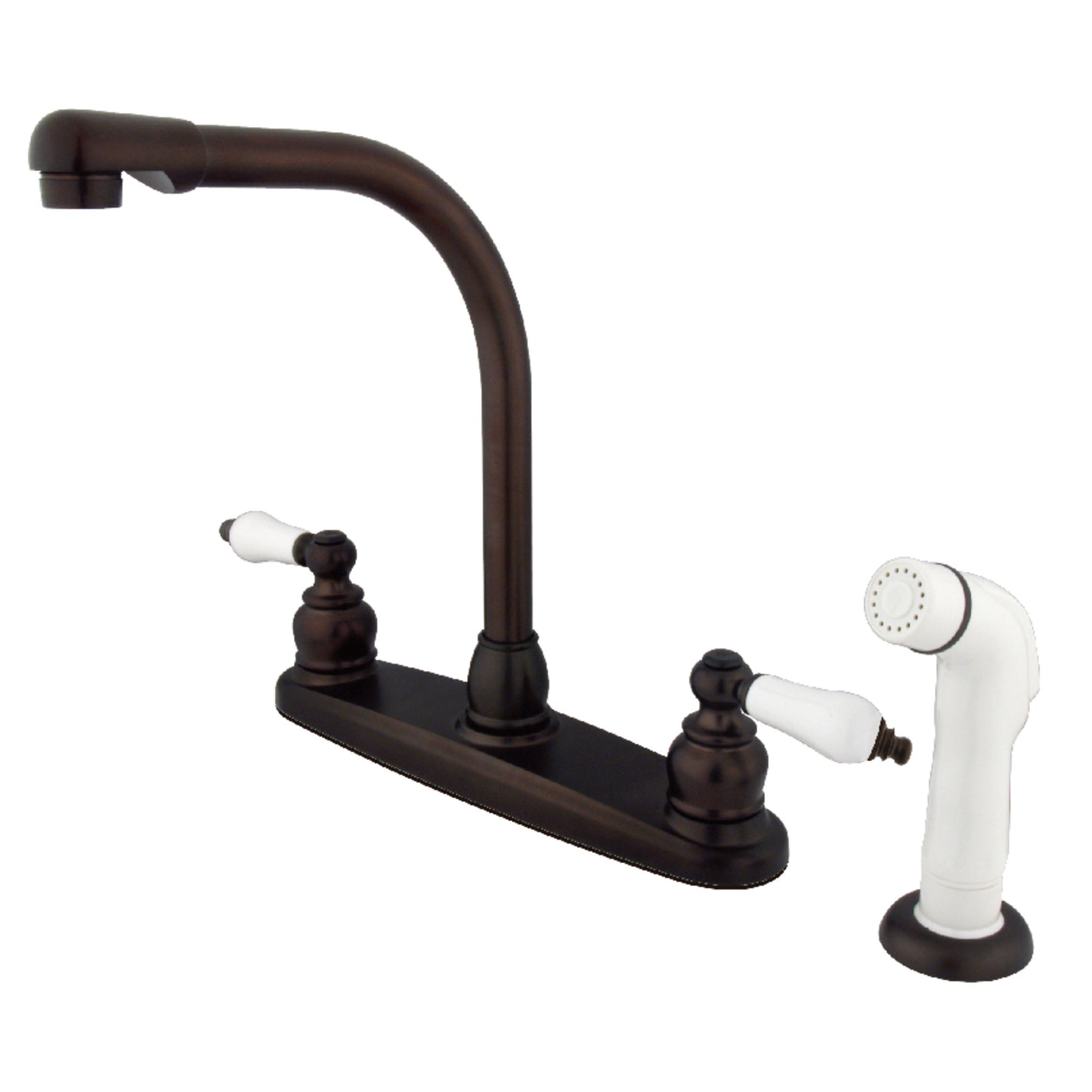 Kingston KB715 Victorian Two-Handle 4-Hole 8" Centerset Kitchen Faucet with Side Sprayer in Oil Rubbed Bronze