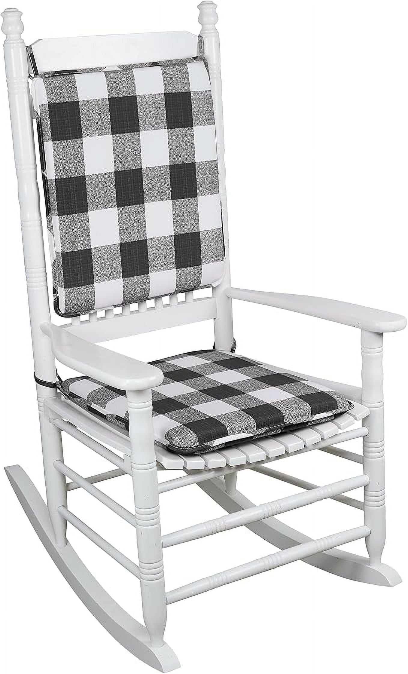 Klear Vu Porch Rocking Chair Cushions Set, Suitable for Living Room Rockers, Stylish Seat and Back Pads Include Fabric Ties, 20" X 17" X 2â€, Black/White