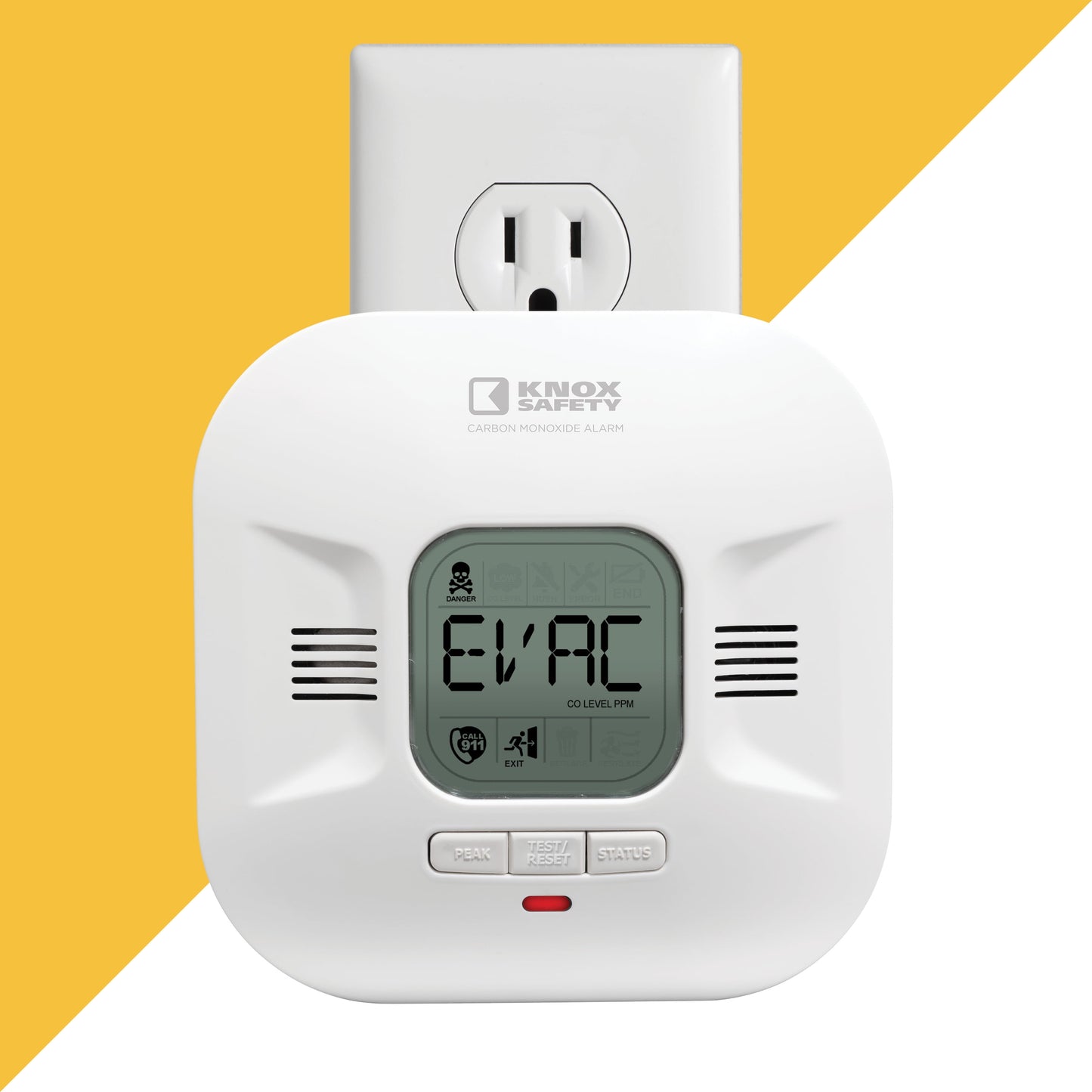 Knox Safety Plugin Carbon Monoxide Detector, Voice Alert & LCD Display, 10-Year Battery Backup