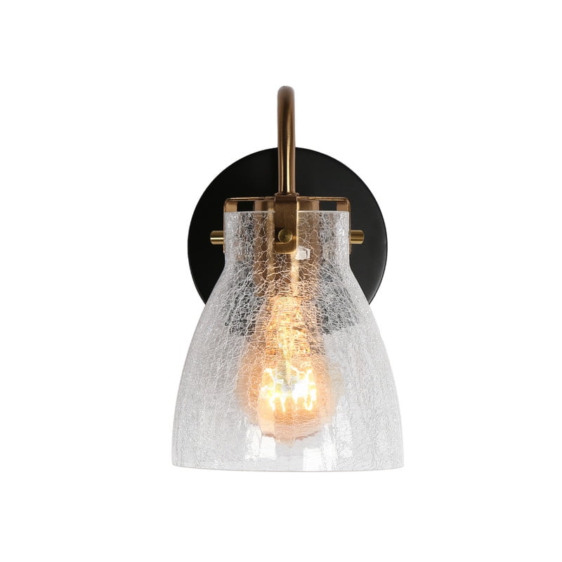 LNC Crackled Glass Wall Sconce, Black & Gold 1-Light Fixture for Powder & Vanity Rooms