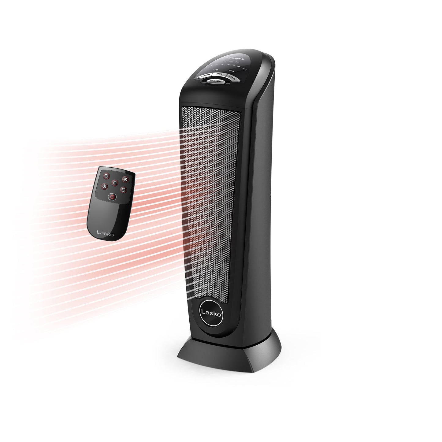 Lasko 23" 1500W Oscillating Ceramic Tower Space Heater with Remote, Black, CT22410