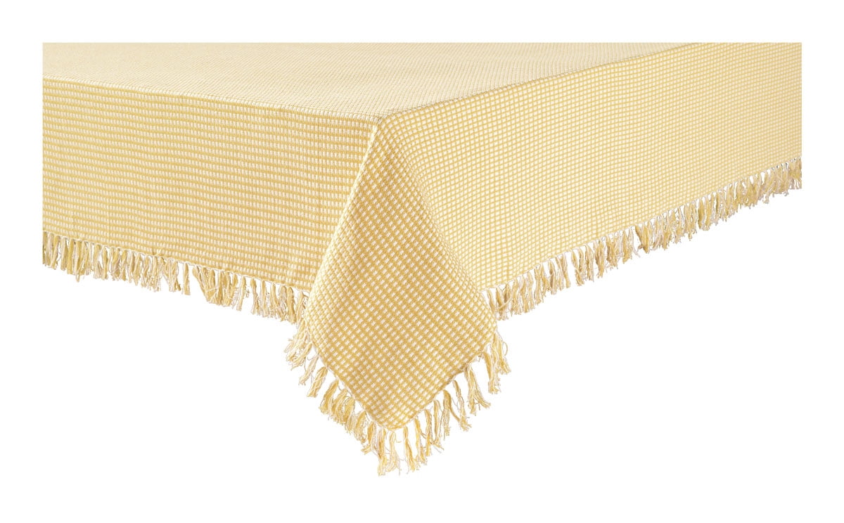 Lintex Linens Homespun Check 100% Cotton Woven Fringed Tablecloth 60"X120", Gold