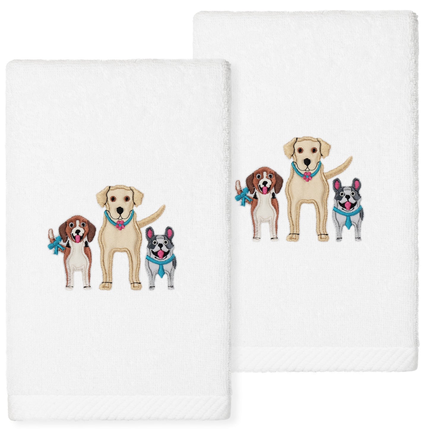 Linum Home Textiles Dogs - Embroidered Luxury 100% Turkish Cotton Hand Towels (Set of 2)