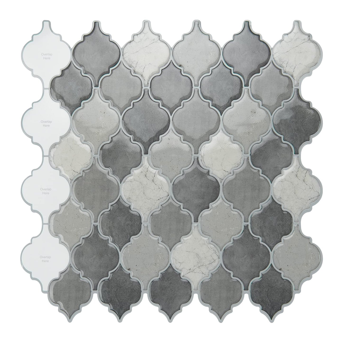 LongKing Peel and Stick Backsplash Tile Dark Gray Arabesque Wall Tile 12 in. x 12 in. (10-Pack)