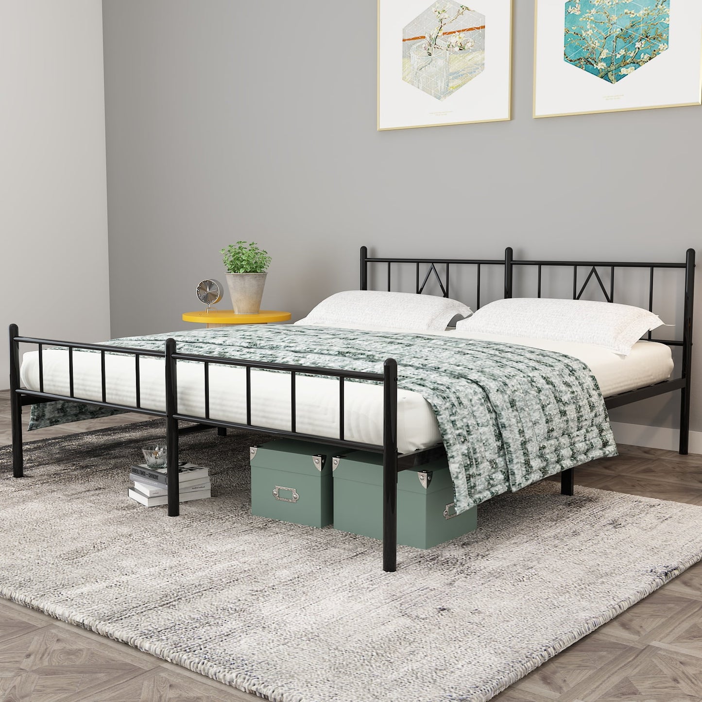 MAYEERTY Queen Metal Bed Frame - Headboard & Footboard, 800LBS Slats, No Box Spring​