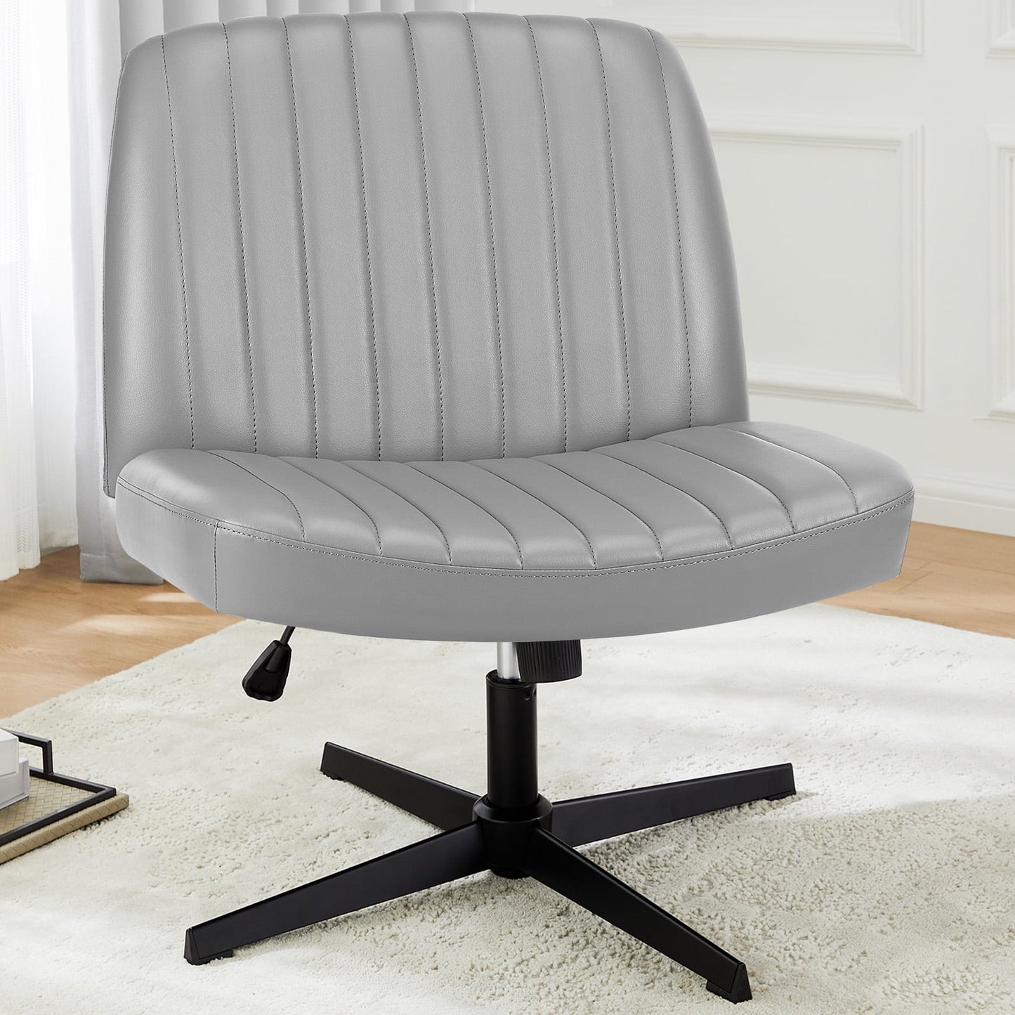 MAYEERTY Armless Criss Cross Chair Office Chair Vanity Chair for Bedroom Office,Gray