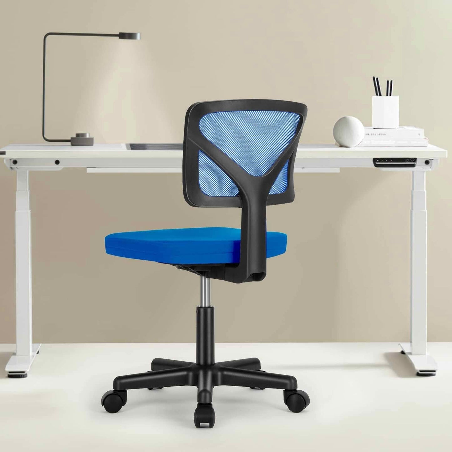 MAYEERTY Low-Back Mesh Armless Office Chair, 360° Swivel Rolling Computer Task Chair with Lumbar Support