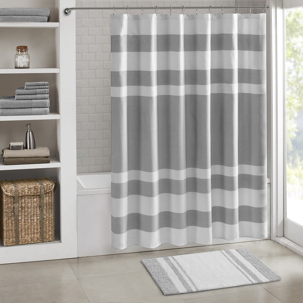 MAYEERTY Medium Pile Cotton Reversible Bathroom Rug, Non-Slip Bath Mat, Grey, 27"W x 45"L