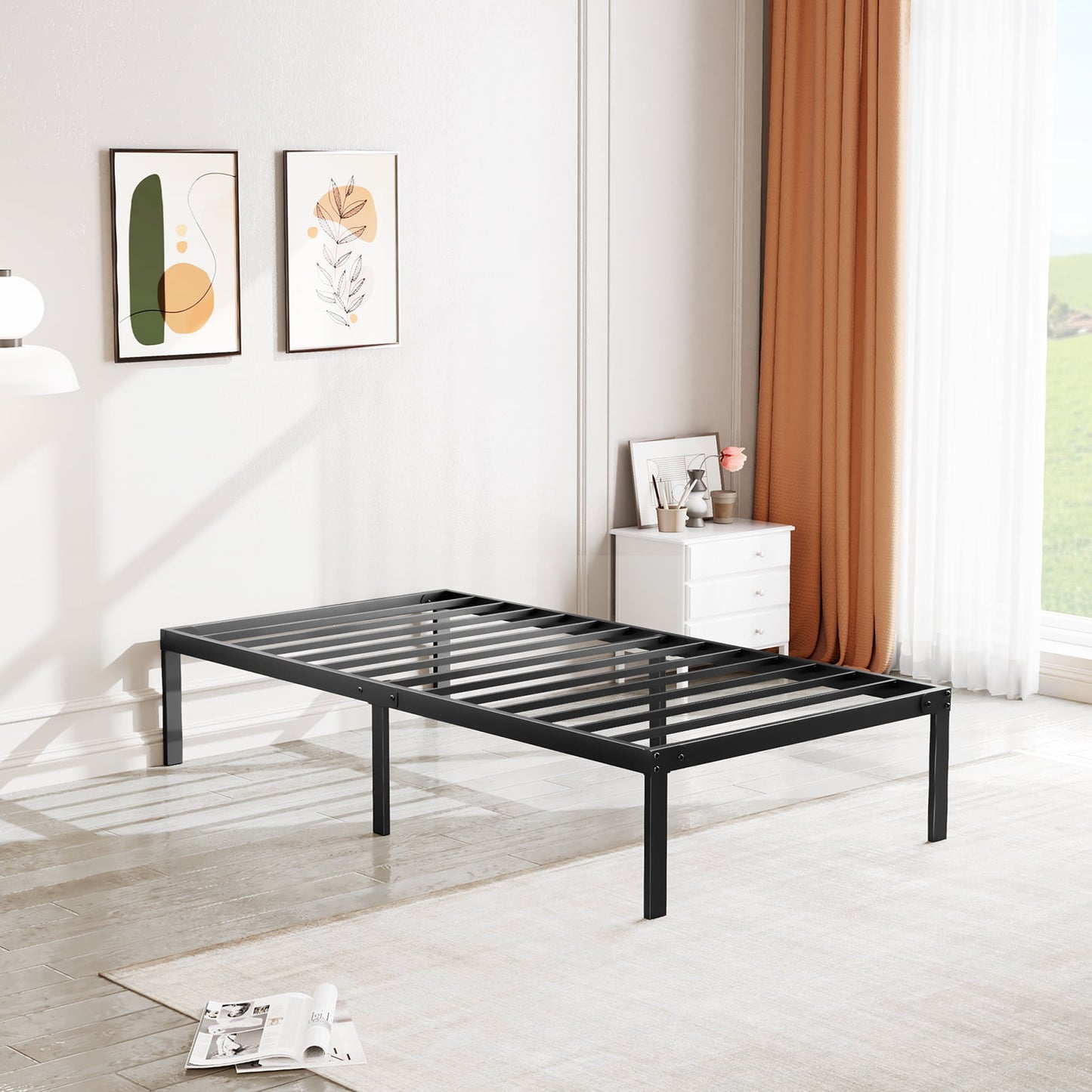 MAYEERTY Metal Bed Frame with Sturdy Steel Slat Support Queen Size,Black
