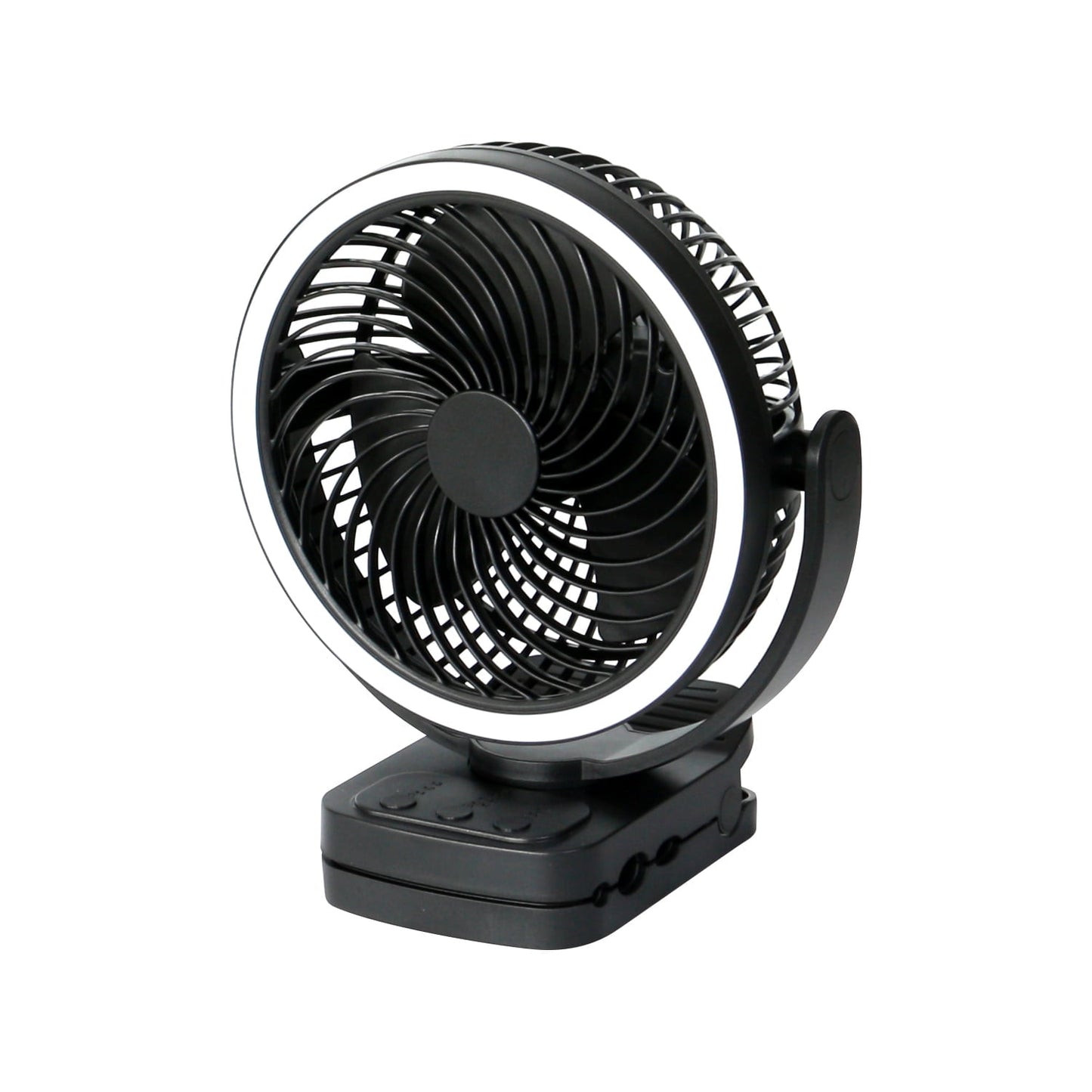 Mainstays Ventilador de Mesa y Clip Recargable por USB de 7" y 4 Velocidades, Luz LED y Temporizador de 8 H, Negro, Modelo#FN1006